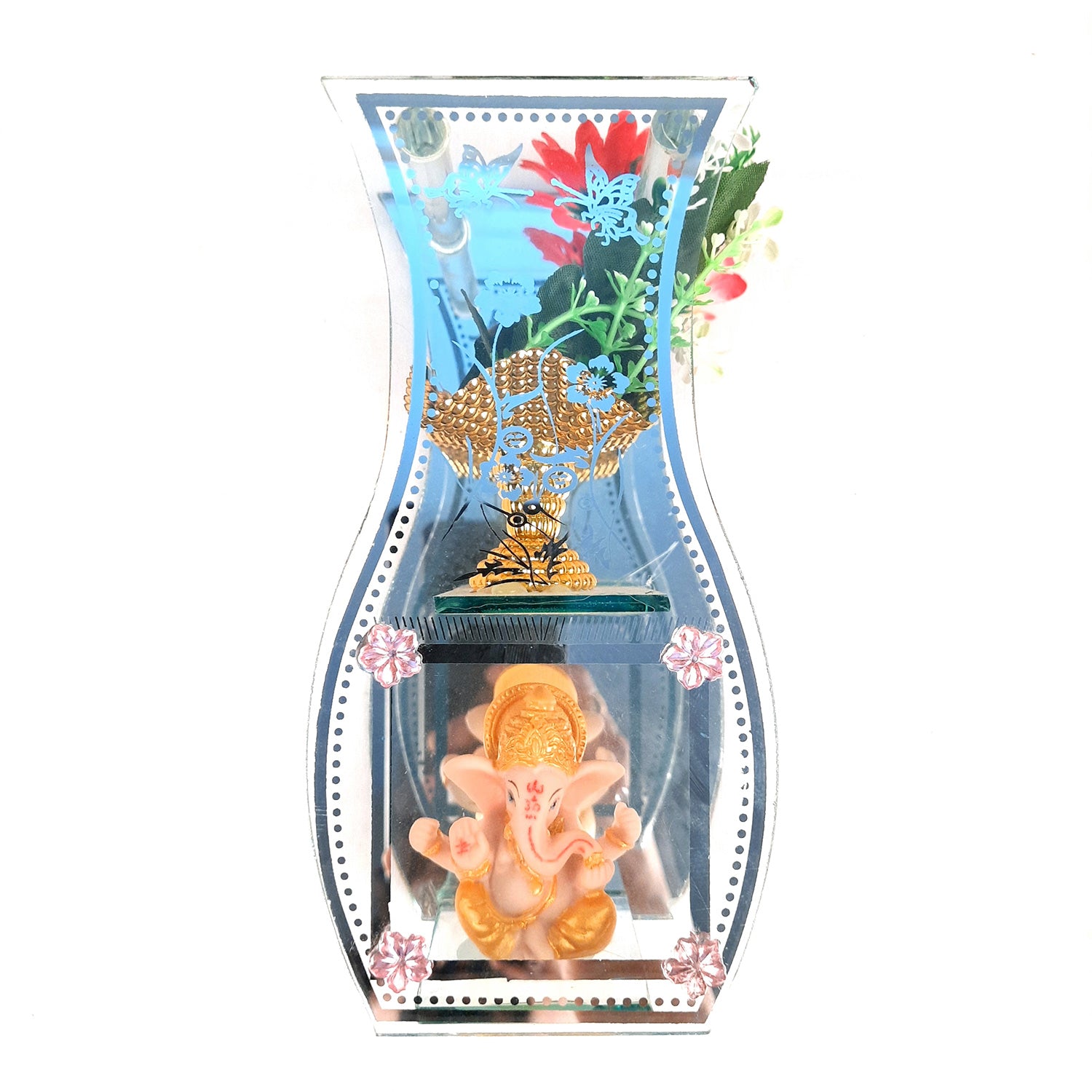 Decorative Vase Showpiece Displayed Between Glass Front and Mirror Back - For Home, Table, Shelf, Office Decor & Gifts - apkamart #Style_style 2