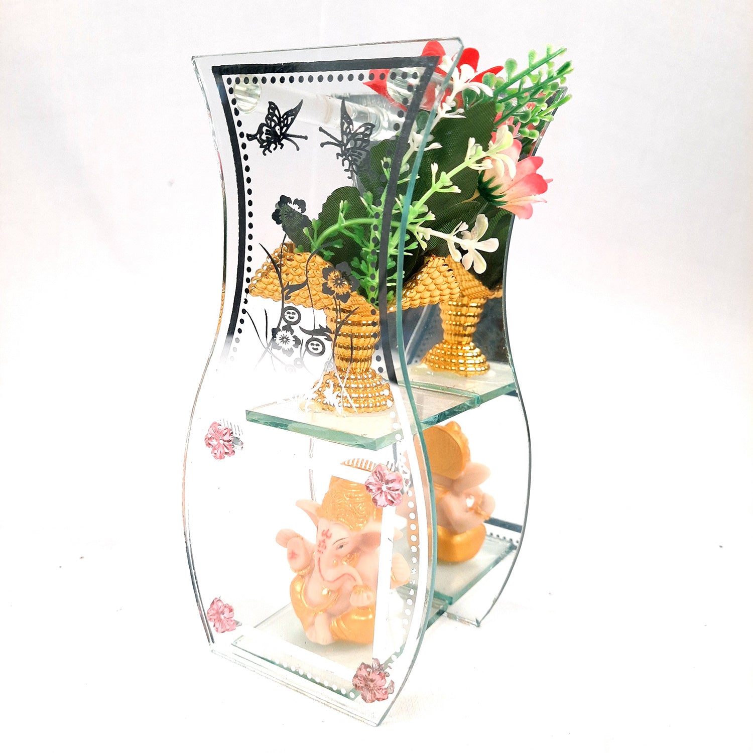 Decorative Vase Showpiece Displayed Between Glass Front and Mirror Back - For Home, Table, Shelf, Office Decor & Gifts - apkamart #Style_style 2