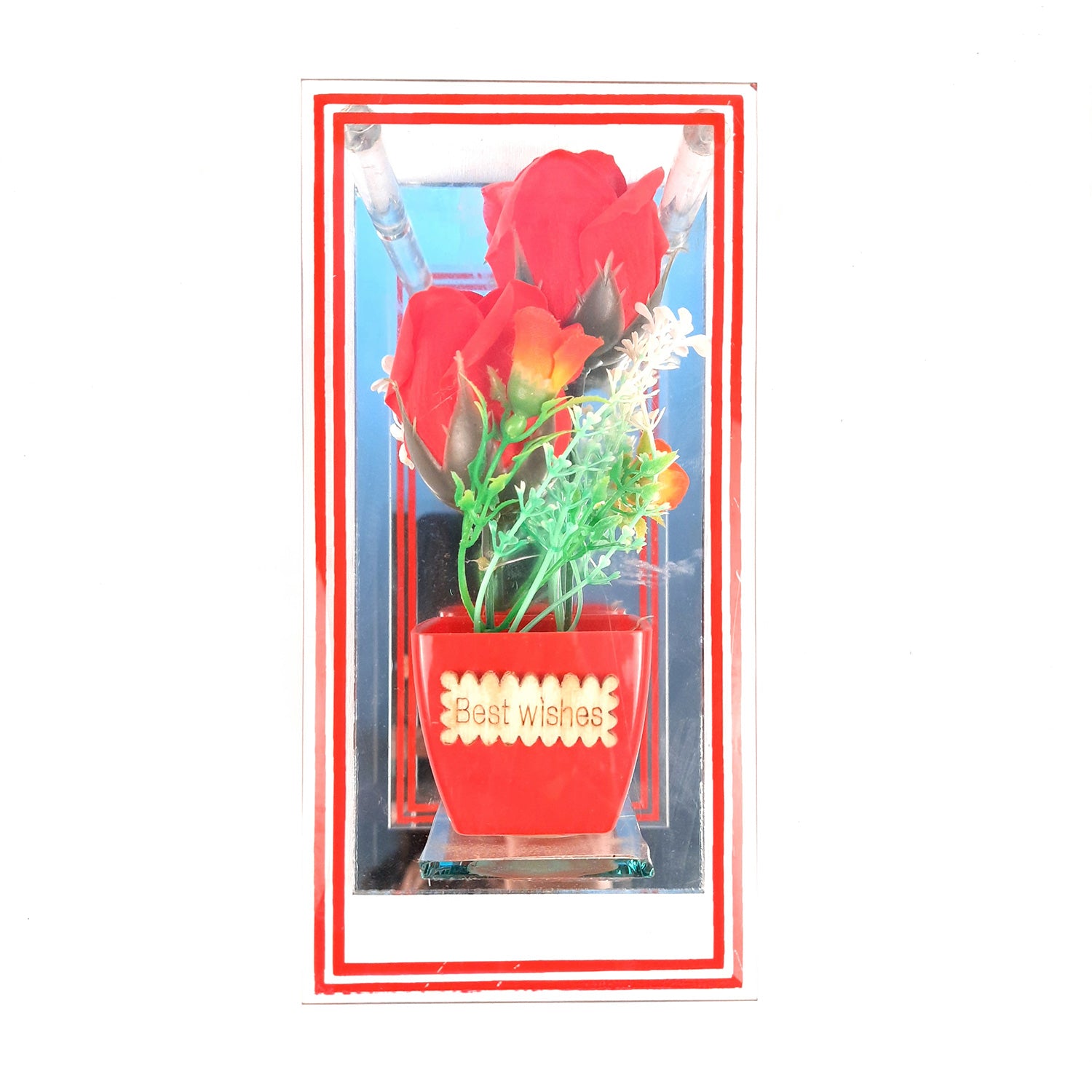 Flower Pot Showpiece Enclosed in Mirror Panels - For Home, Table, Shelf, Office Decor & Gifts - 8 Inch - apkamart #style_style 2