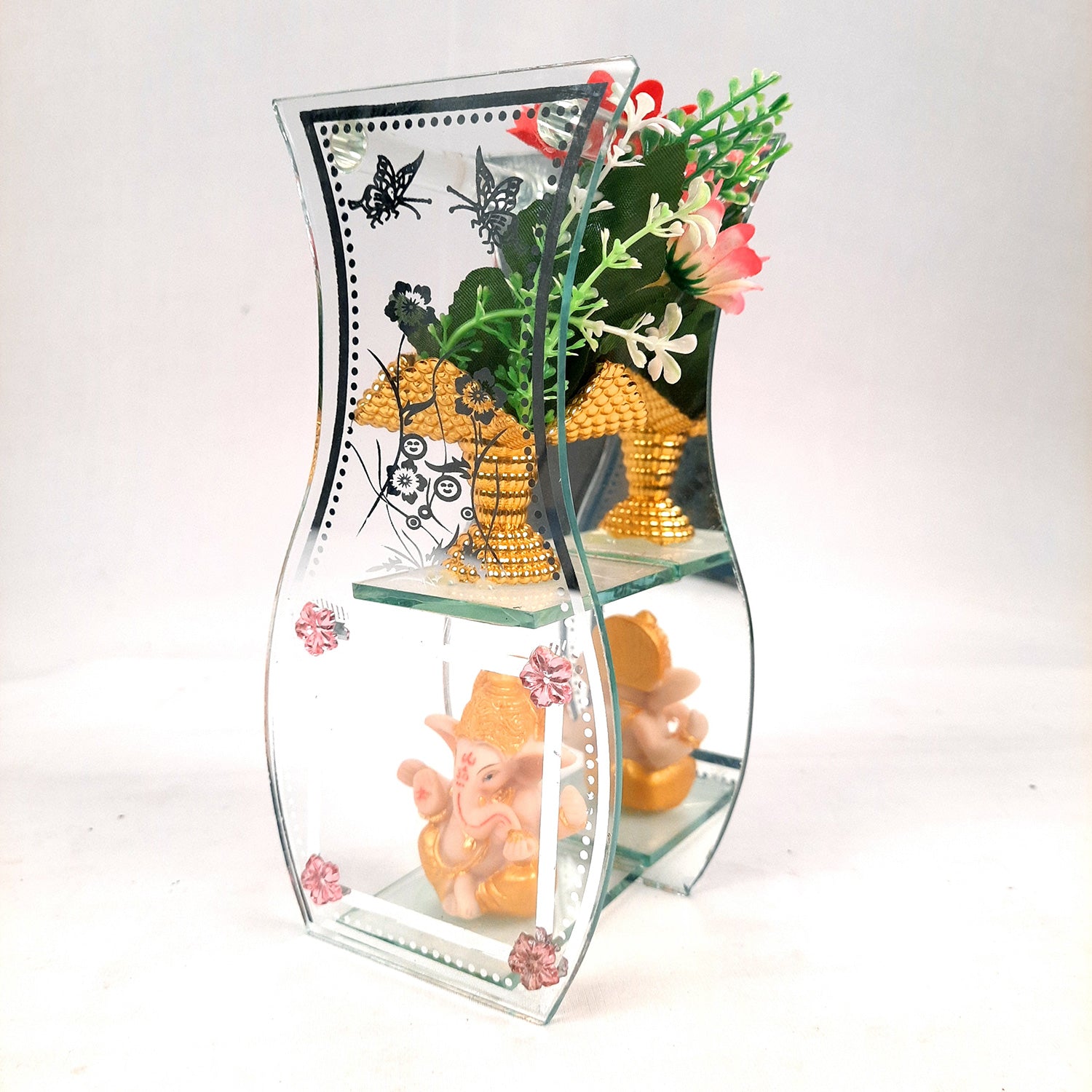 Decorative Vase Showpiece Displayed Between Glass Front and Mirror Back - For Home, Table, Shelf, Office Decor & Gifts - apkamart #Style_style 2