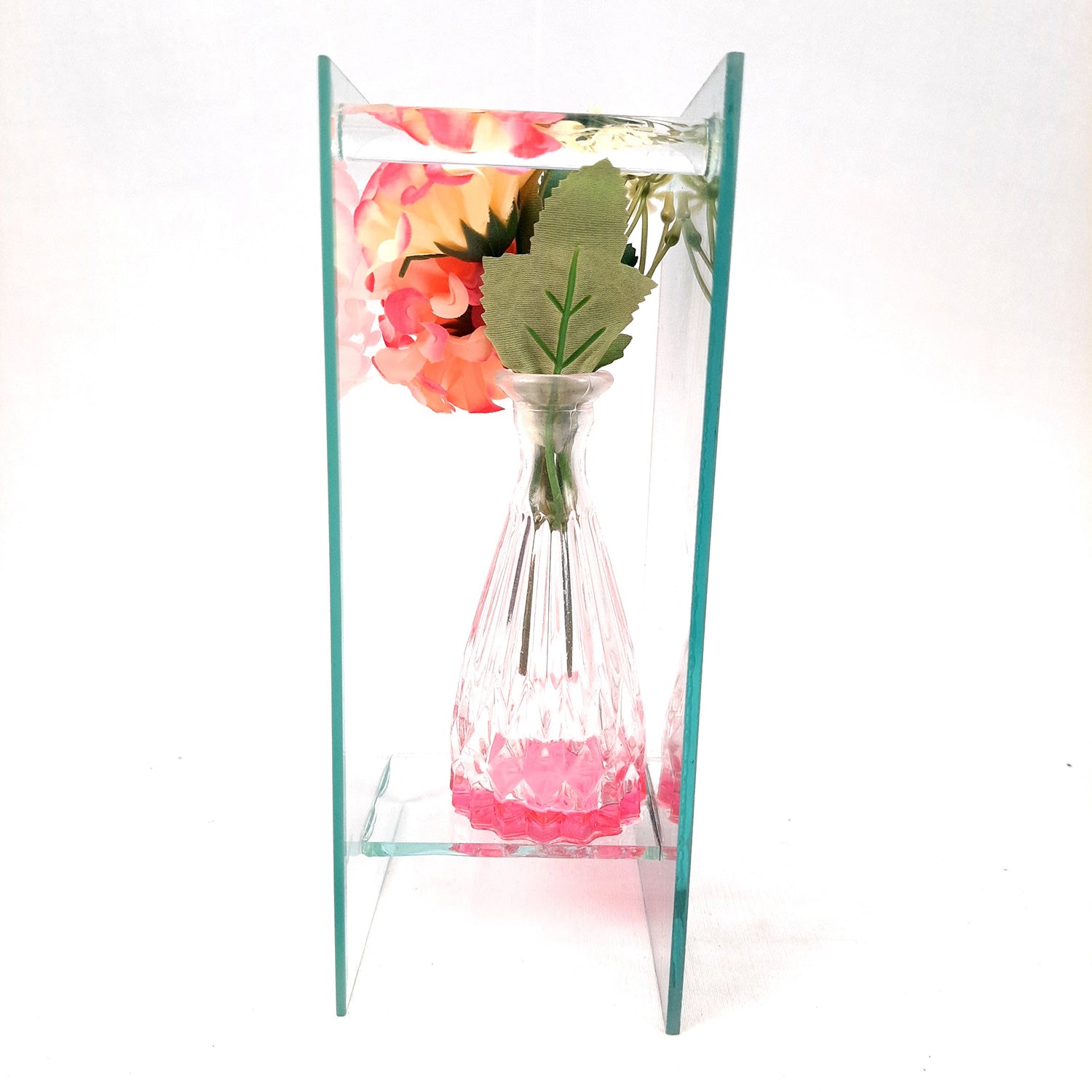 Decorative Vase Showpiece Displayed Between Glass Front and Mirror Back - For Home, Table, Shelf, Office Decor & Gifts - apkamart #Style_style 1