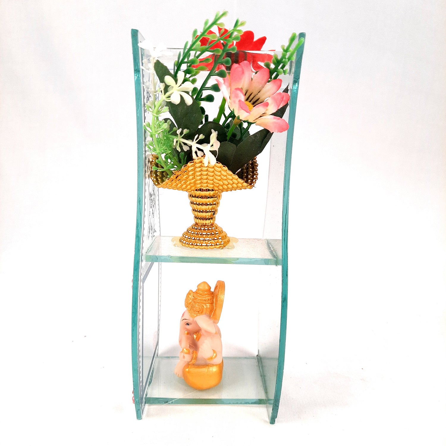 Decorative Vase Showpiece Displayed Between Glass Front and Mirror Back - For Home, Table, Shelf, Office Decor & Gifts - apkamart #Style_style 2