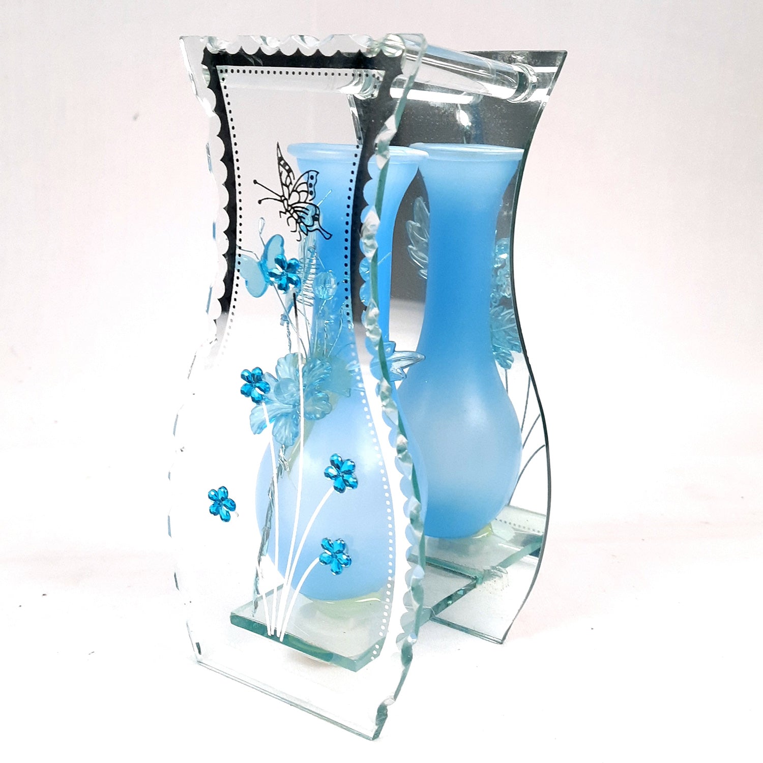 Decorative Vase Showpiece Placed Between Glass Front and Mirror Back - For Home, Table, Shelf, Office Decor & Gifts - apkamart #style_Style 1