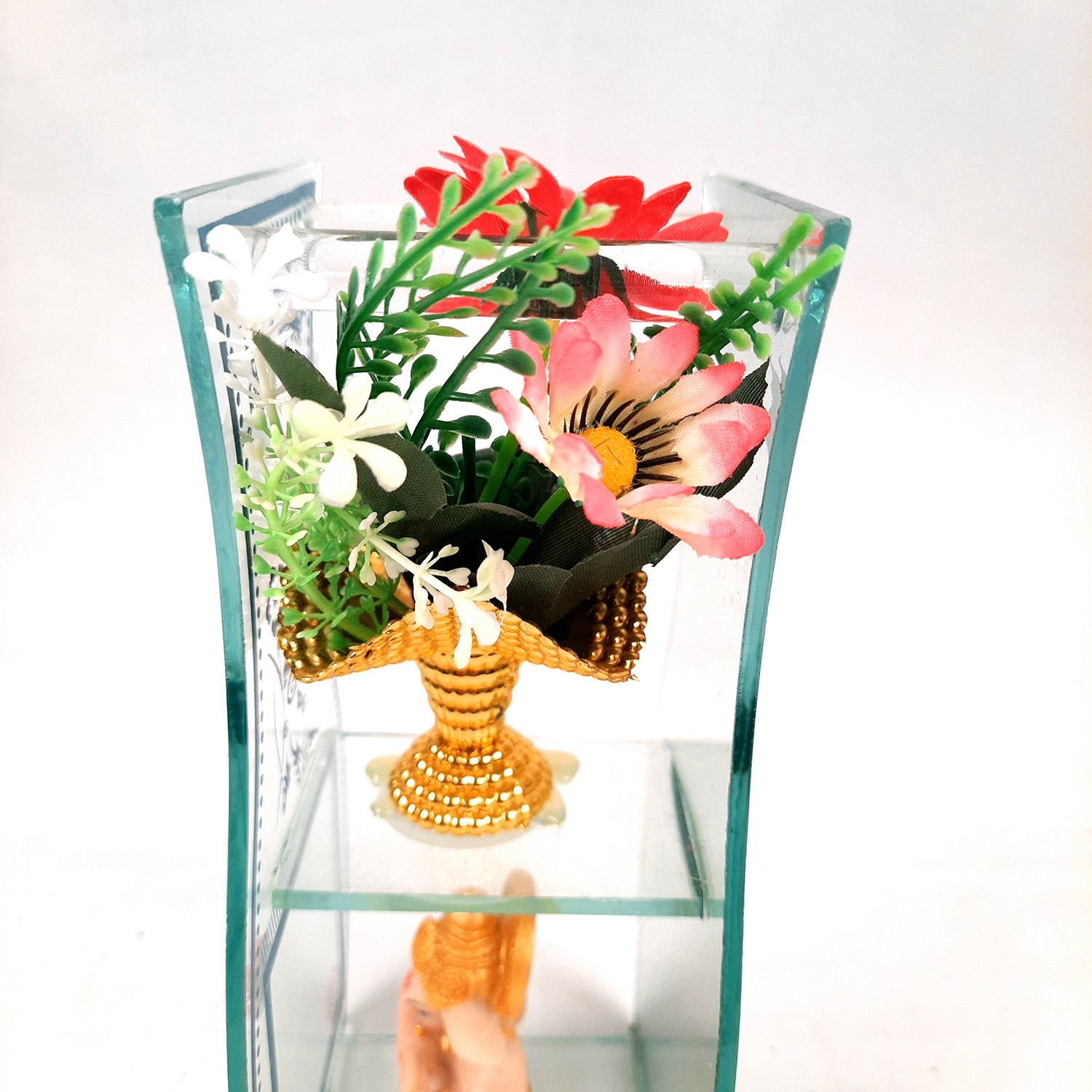 Decorative Vase Showpiece Displayed Between Glass Front and Mirror Back - For Home, Table, Shelf, Office Decor & Gifts - apkamart #Style_style 2