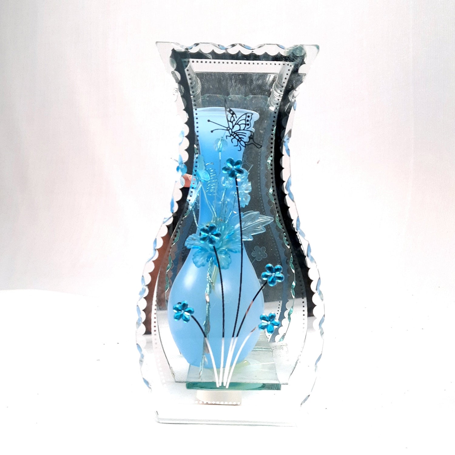 Decorative Vase Showpiece Placed Between Glass Front and Mirror Back - For Home, Table, Shelf, Office Decor & Gifts - apkamart #style_Style 1