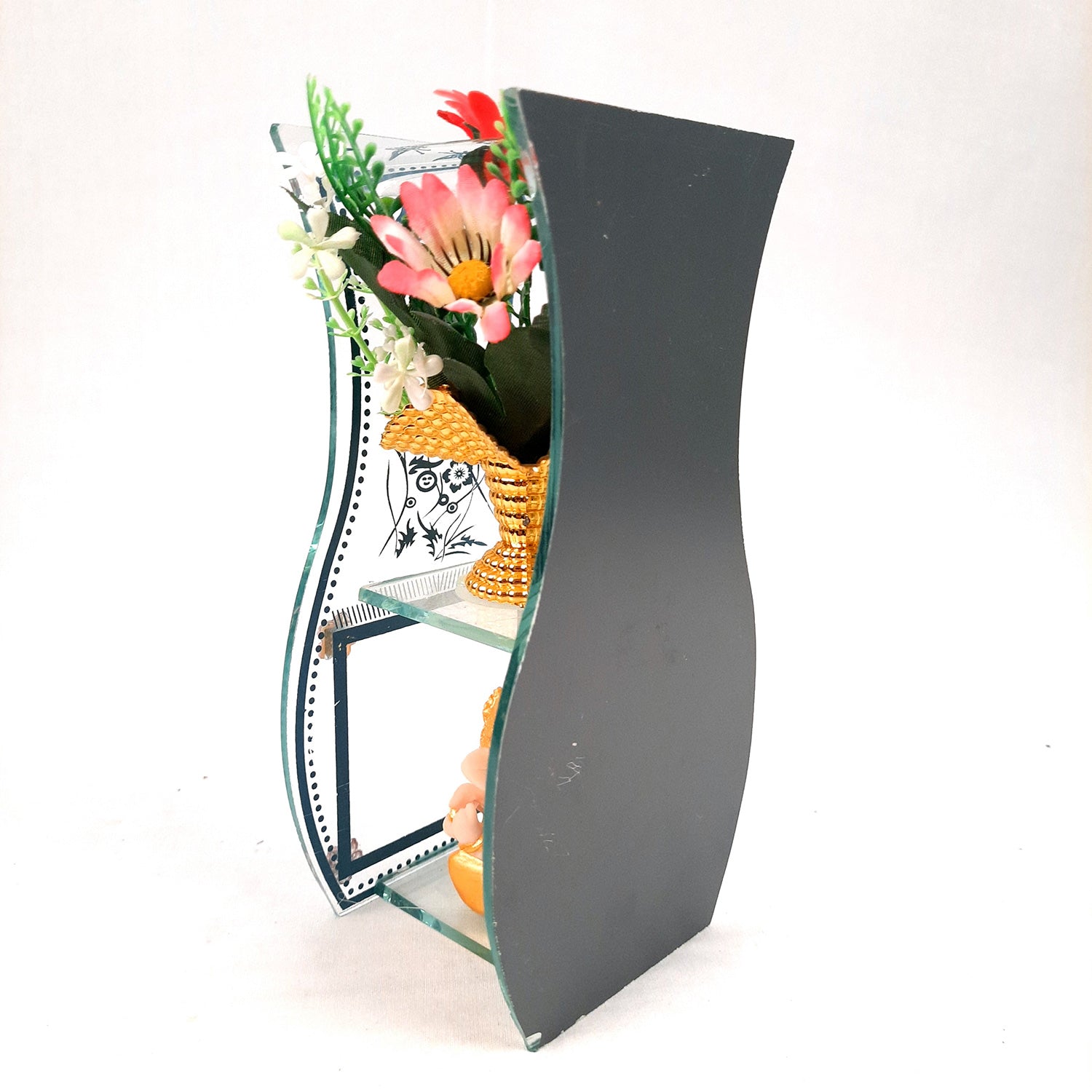 Decorative Vase Showpiece Displayed Between Glass Front and Mirror Back - For Home, Table, Shelf, Office Decor & Gifts - apkamart #Style_style 2