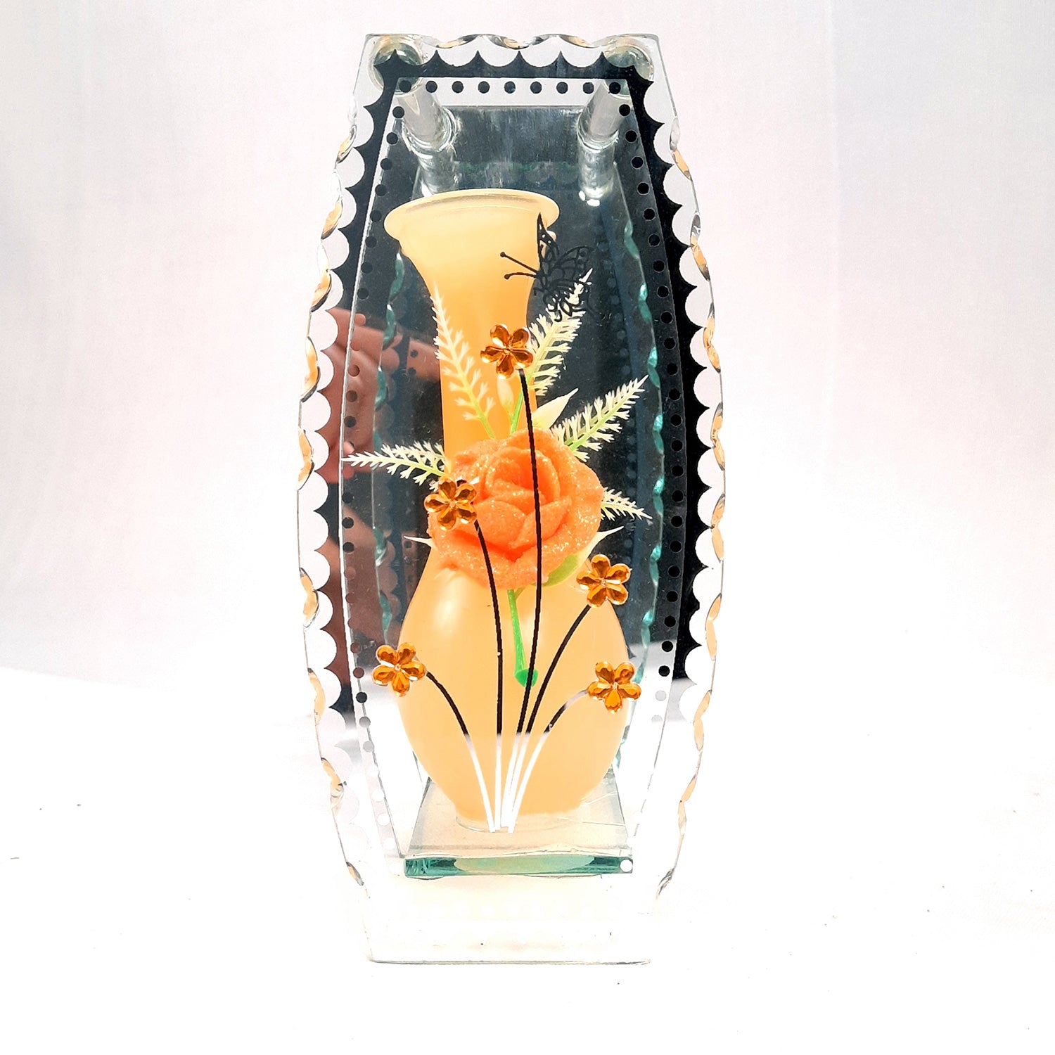 Decorative Vase Showpiece Placed Between Glass Front and Mirror Back - For Home, Table, Shelf, Office Decor & Gifts - apkamart #style_Style 4