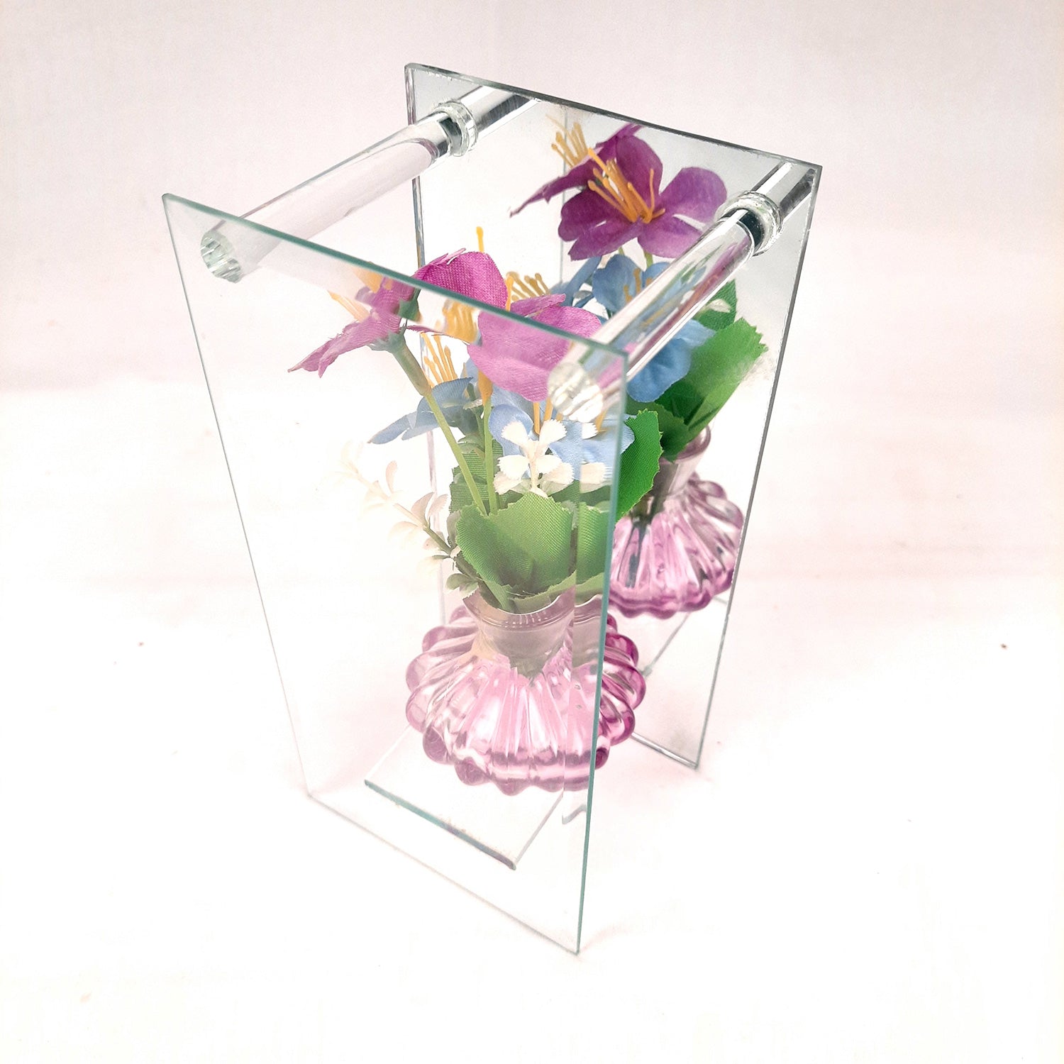 Decorative Vase Showpiece Displayed Between Glass Front and Mirror Back - For Home, Table, Shelf, Office Decor & Gifts - apkamart #Style_style 3