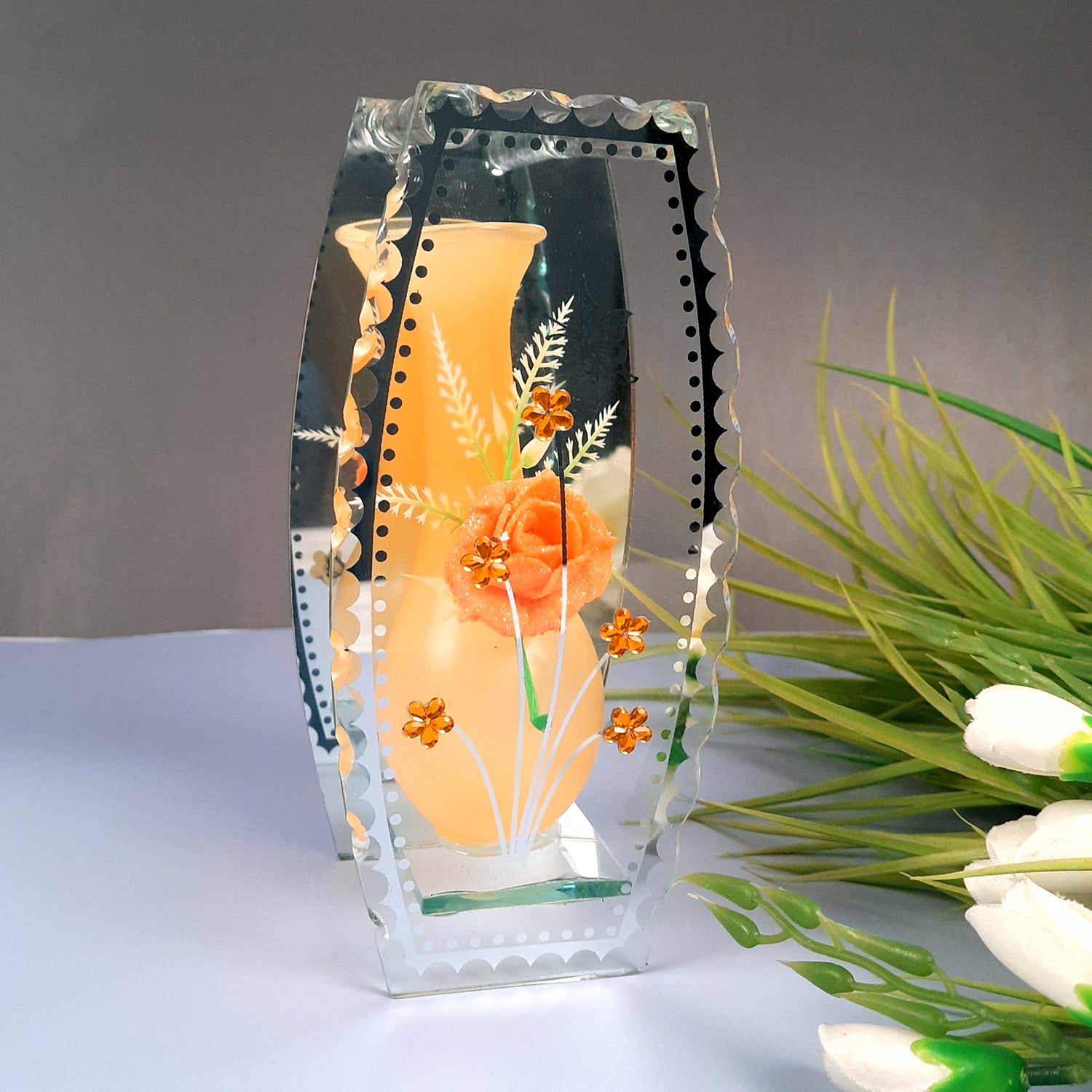 Decorative Vase Showpiece Placed Between Glass Front and Mirror Back - For Home, Table, Shelf, Office Decor & Gifts - apkamart #style_Style 4