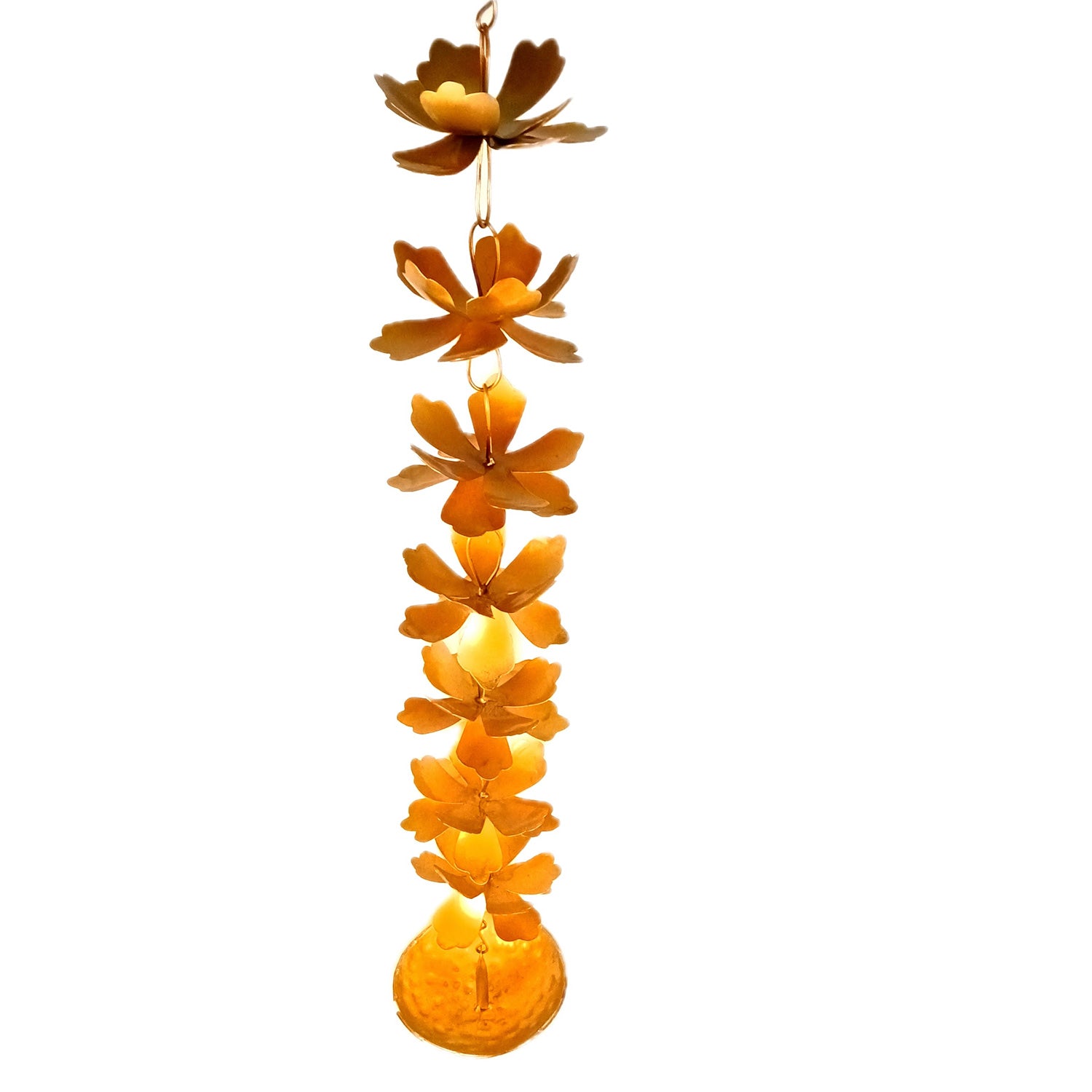 Hanging Urli Bowl | Lotus Shape Long Hanging Diya Tea Light Holder | Big Flower Urli - for Floating Flowers, Home Decor, Living Room, Diwali & Festival Decor - 41 Inch - Apkamart #Style_Set Of 1