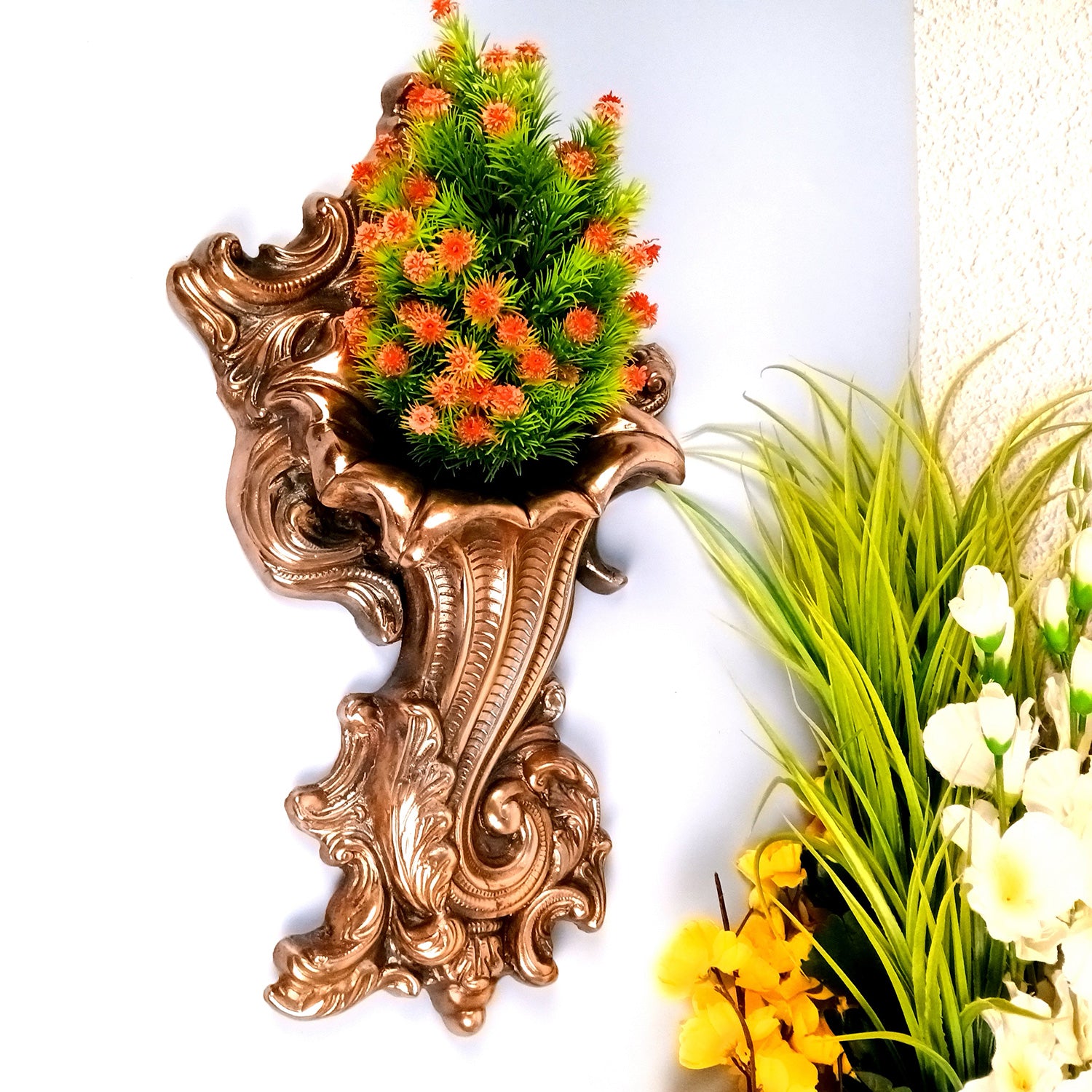 Flower Vase Wall Hanging | Wall Mount Flower Pot - For Wall Decor, Living Room, Home & Office Decoration - 18 Inch - Apkamart