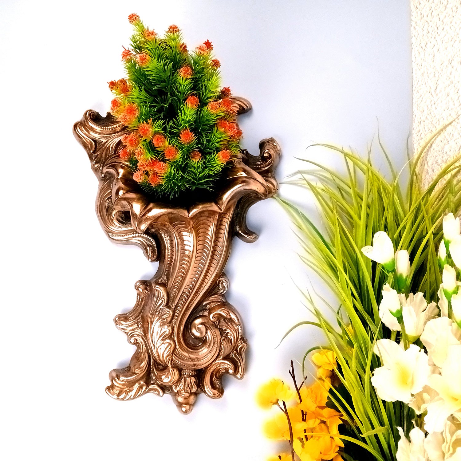 Flower Vase Wall Hanging | Wall Mount Flower Pot - For Wall Decor, Living Room, Home & Office Decoration - 18 Inch - Apkamart