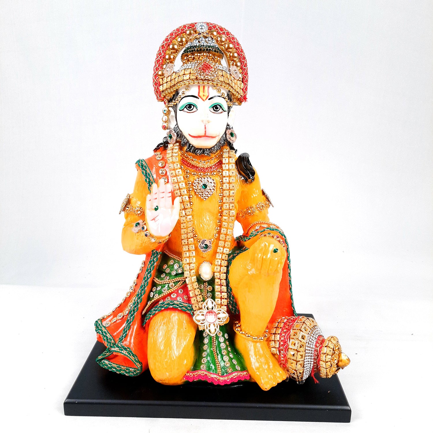 Hanuman Ji Statue Idol | Bajrang Bali Kesari Murti With Beads & Stone Work - for Home, Puja, Living Room, Entrance Decor & Gifts - 13 Inch