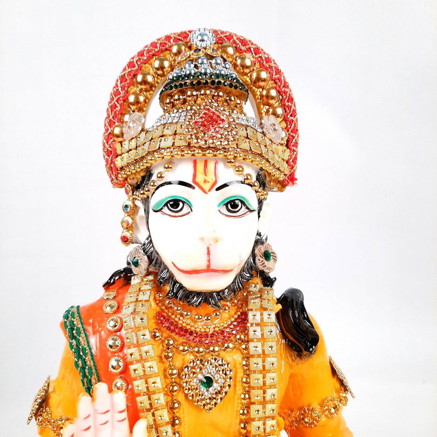 Hanuman Ji Statue Idol | Bajrang Bali Kesari Murti With Beads & Stone Work - for Home, Puja, Living Room, Entrance Decor & Gifts - 13 Inch