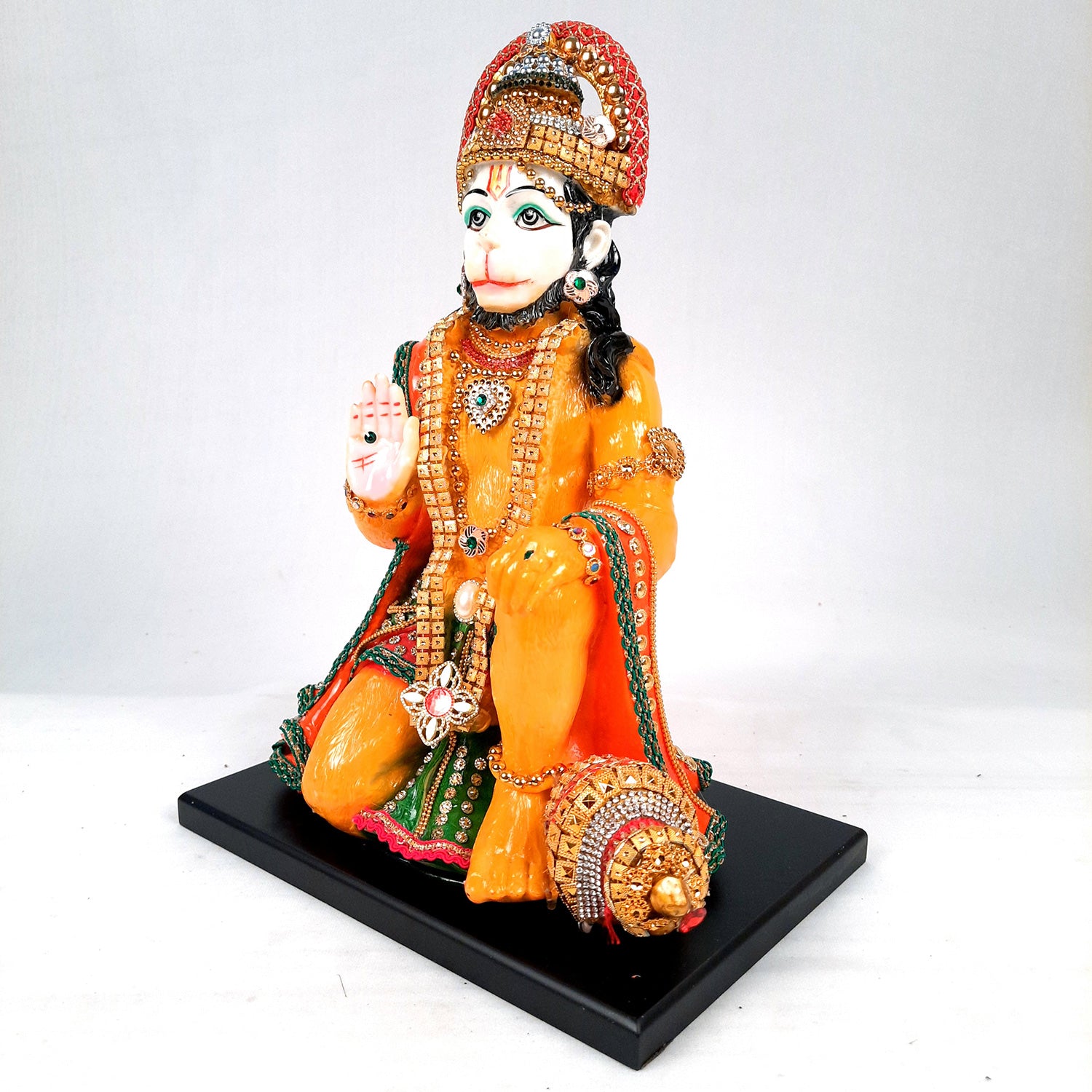 Hanuman Ji Statue Idol | Bajrang Bali Kesari Murti With Beads & Stone Work - for Home, Puja, Living Room, Entrance Decor & Gifts - 13 Inch