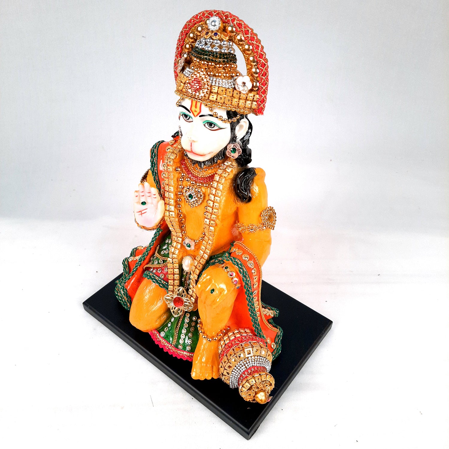 Hanuman Ji Statue Idol | Bajrang Bali Kesari Murti With Beads & Stone Work - for Home, Puja, Living Room, Entrance Decor & Gifts - 13 Inch