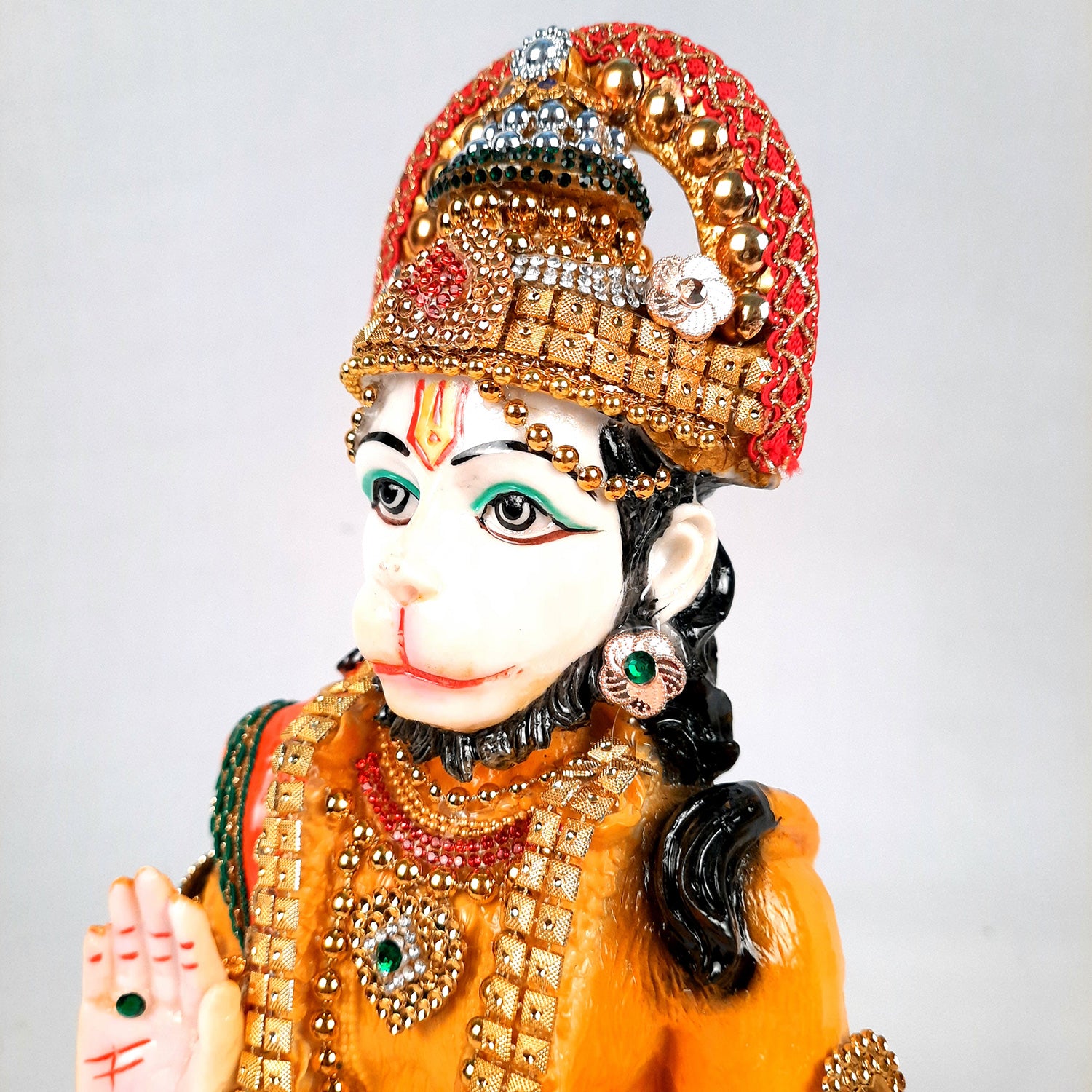 Hanuman Ji Statue Idol | Bajrang Bali Kesari Murti With Beads & Stone Work - for Home, Puja, Living Room, Entrance Decor & Gifts - 13 Inch