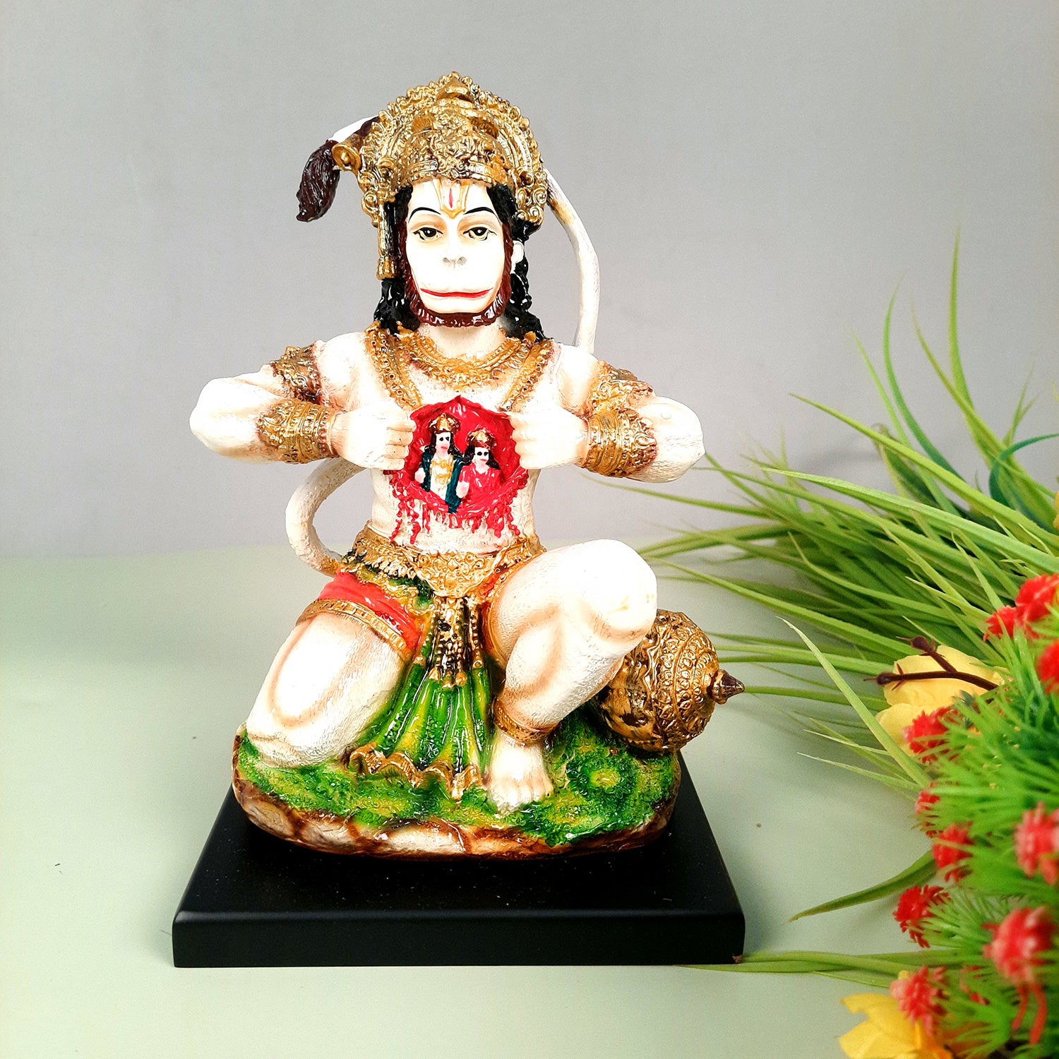 Hanuman Ji Statue Idol | Bajrangbali Murti - for Home, Puja, Living Room, Entrance, Office Desk, Table Decor & Gifts - 8 Inch - apkamart