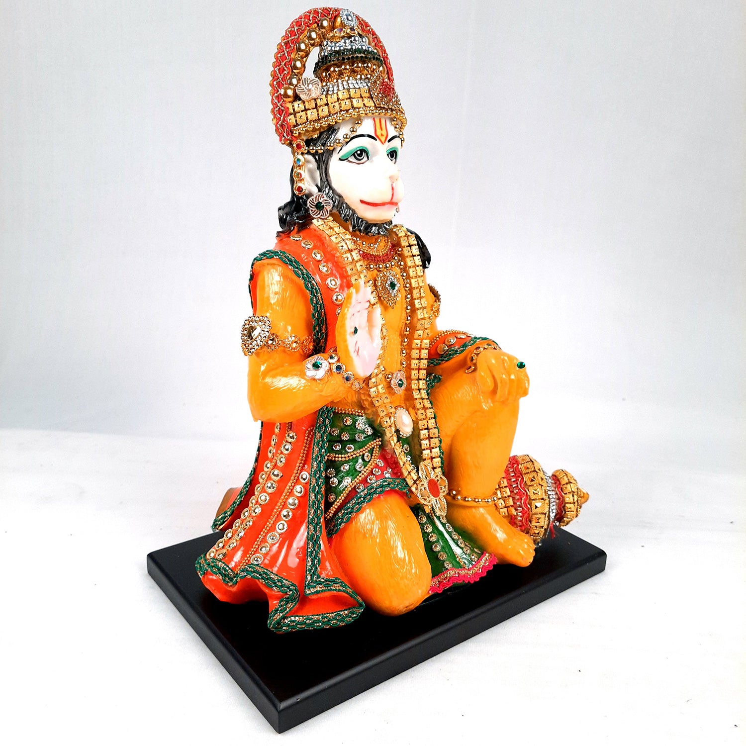 Hanuman Ji Statue Idol | Bajrang Bali Kesari Murti With Beads & Stone Work - for Home, Puja, Living Room, Entrance Decor & Gifts - 13 Inch