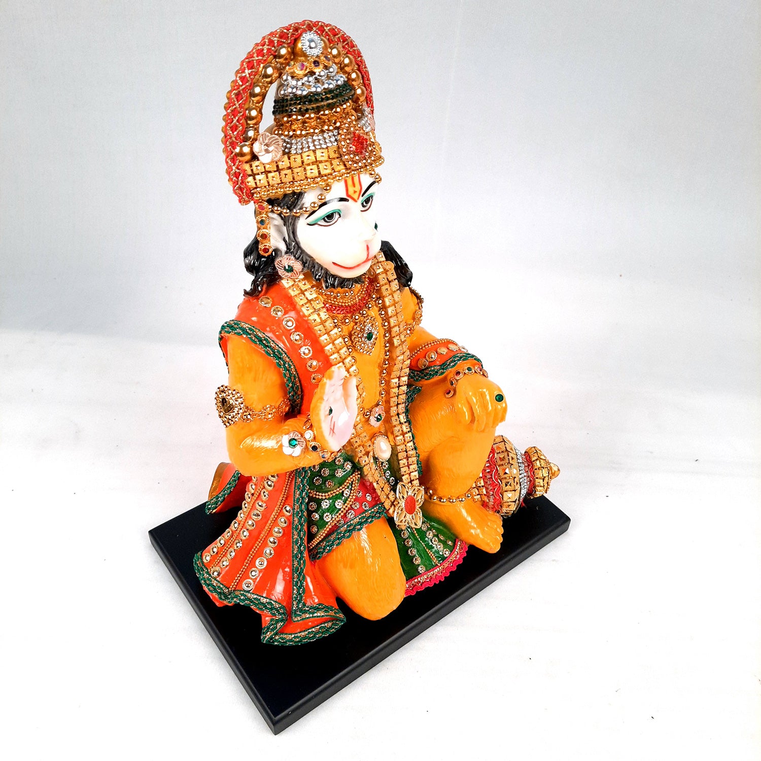 Hanuman Ji Statue Idol | Bajrang Bali Kesari Murti With Beads & Stone Work - for Home, Puja, Living Room, Entrance Decor & Gifts - 13 Inch