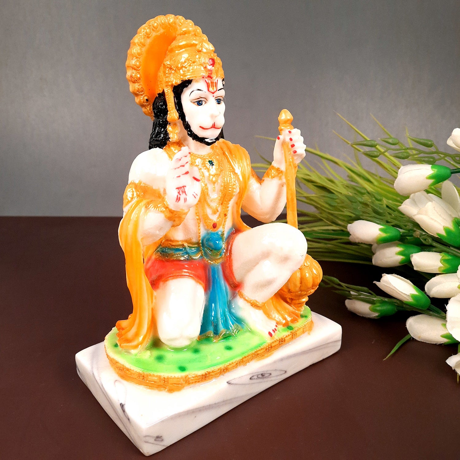 Hanuman Ji Statue Idol | Bajrangbali Murti - for Home, Puja, Living Room, Entrance, Office Desk, Table Decor & Gifts - 9 Inch - apkamart