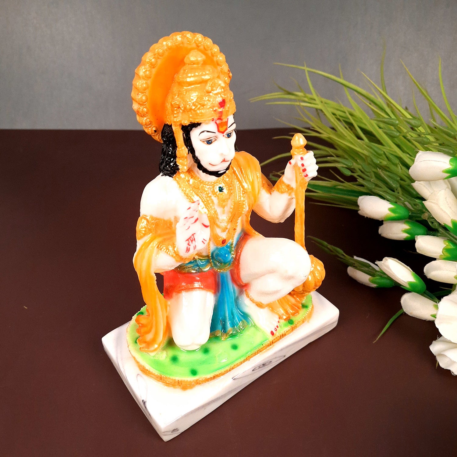 Hanuman Ji Statue Idol | Bajrangbali Murti - for Home, Puja, Living Room, Entrance, Office Desk, Table Decor & Gifts - 9 Inch - apkamart