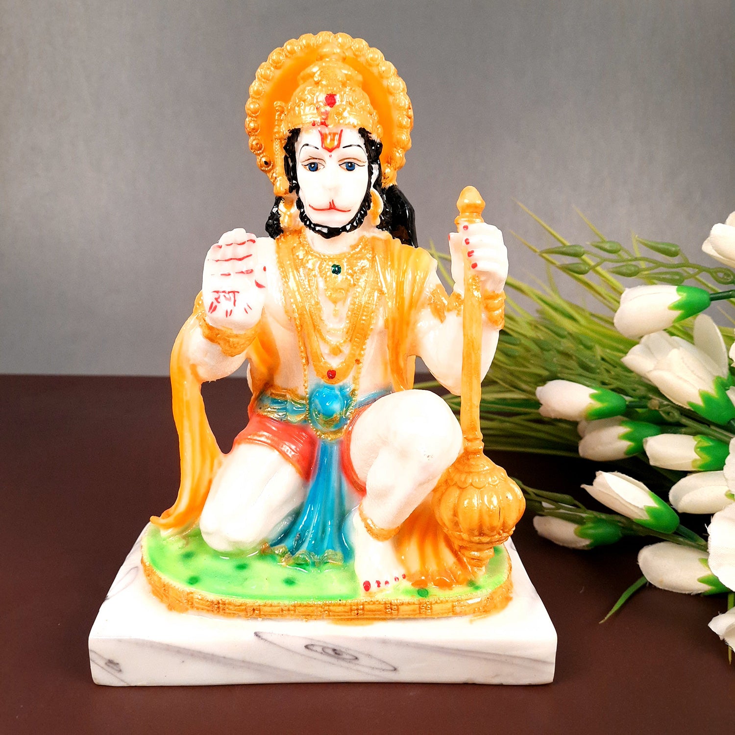 Hanuman Ji Statue Idol | Bajrangbali Murti - for Home, Puja, Living Room, Entrance, Office Desk, Table Decor & Gifts - 9 Inch - apkamart