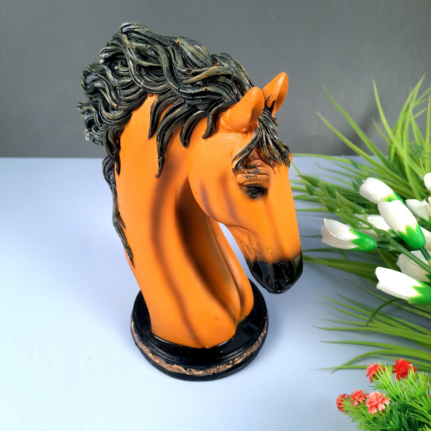 Horse Showpiece | Horse Head Statue | Fengshui Figurines - for Home, Living Room Decor, Gifts, for Wealth - 9 Inch - apkamart #Color_Brown