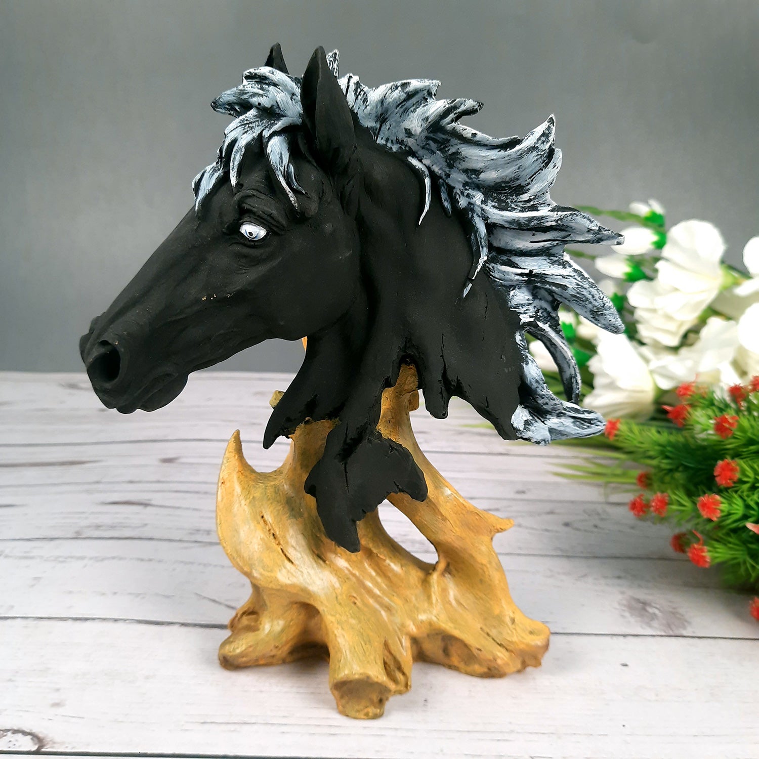 Horse Statue | Horse Face Showpiece Vastu, Fengshui Figurine | Animal Figurines - For Home, Living room Decor, Gifts, For Money & Wealth - 10 Inch - Apkamart #Color_Black