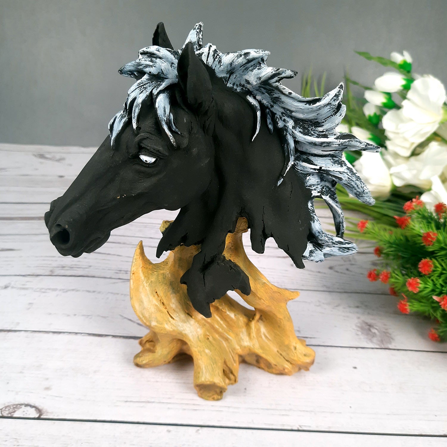 Horse Statue | Horse Face Showpiece Vastu, Fengshui Figurine | Animal Figurines - For Home, Living room Decor, Gifts, For Money & Wealth - 10 Inch - Apkamart #Color_Black