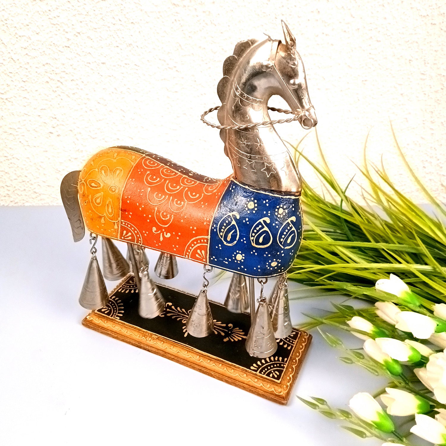 Horse Showpiece With Hanging Bells | Decorative Horse Figurine-  for Feng Shui, Vastu, Home Decor, Table, Living Room Decoration & Gift - 13 Inch - Apkamart