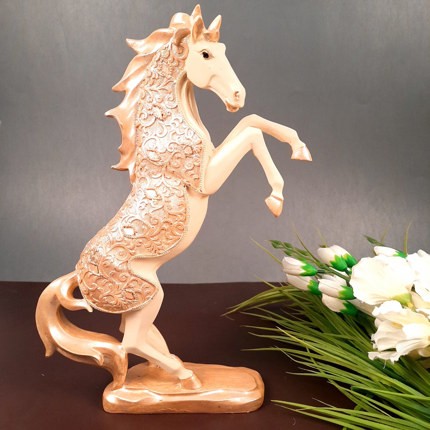 Horse Statue Figurine | Decorative Running Horse Showpiece for Money & Wealth - for Home Decor, Table, Living Room & Gift  - apkamart #Style_Design 2