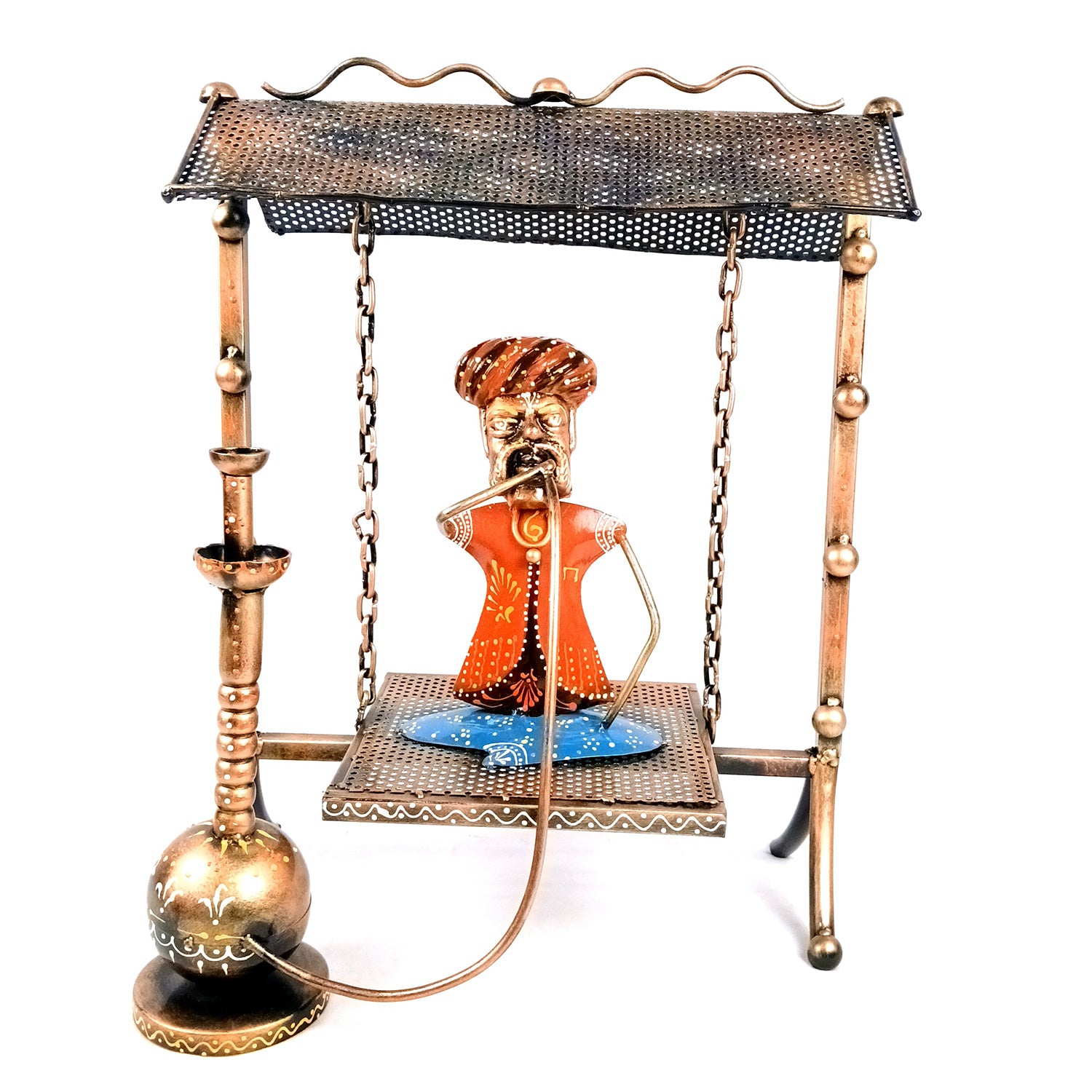 Village Man with Hukka Showpiece | Men Sitting On Swing With Hookah Figurine - for Home, Bedroom, Living Room, Office Desk & Bar Decor - 17 Inch - Apkamart