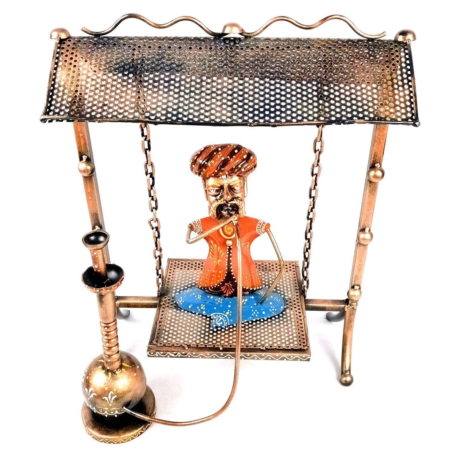 Village Man with Hukka Showpiece | Men Sitting On Swing With Hookah Figurine - for Home, Bedroom, Living Room, Office Desk & Bar Decor - 17 Inch - Apkamart