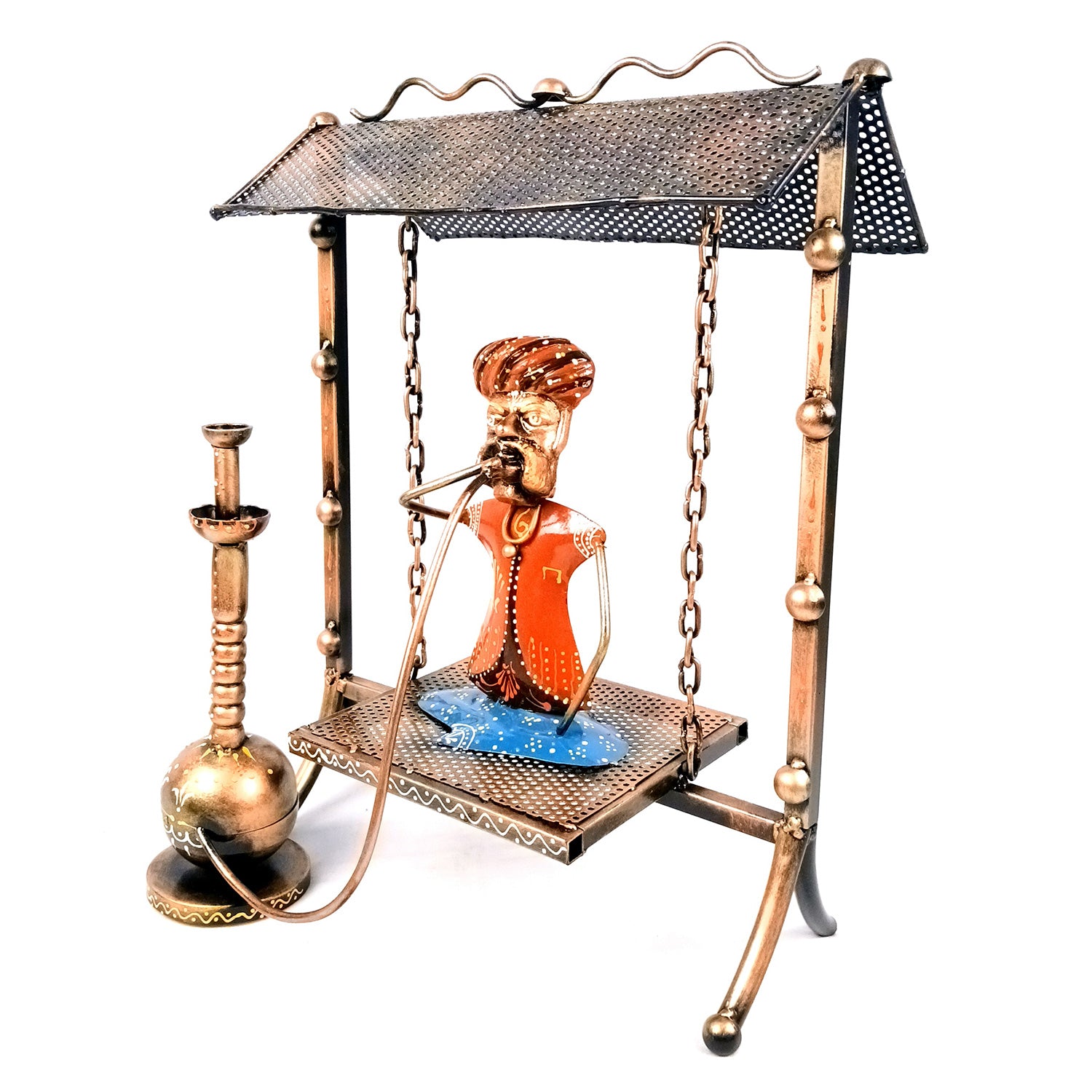 Village Man with Hukka Showpiece | Men Sitting On Swing With Hookah Figurine - for Home, Bedroom, Living Room, Office Desk & Bar Decor - 17 Inch - Apkamart