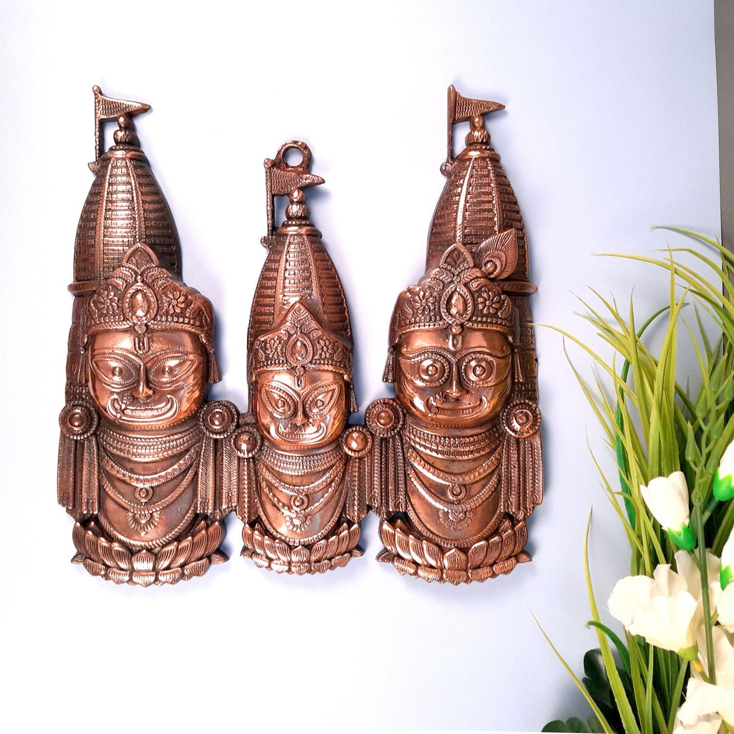 Lord Jagannath, Balaram and Subhadra Wall Hanging Idol Statue | Trimurty for Home Temple, Pooja, Decor, Gift - apkamart