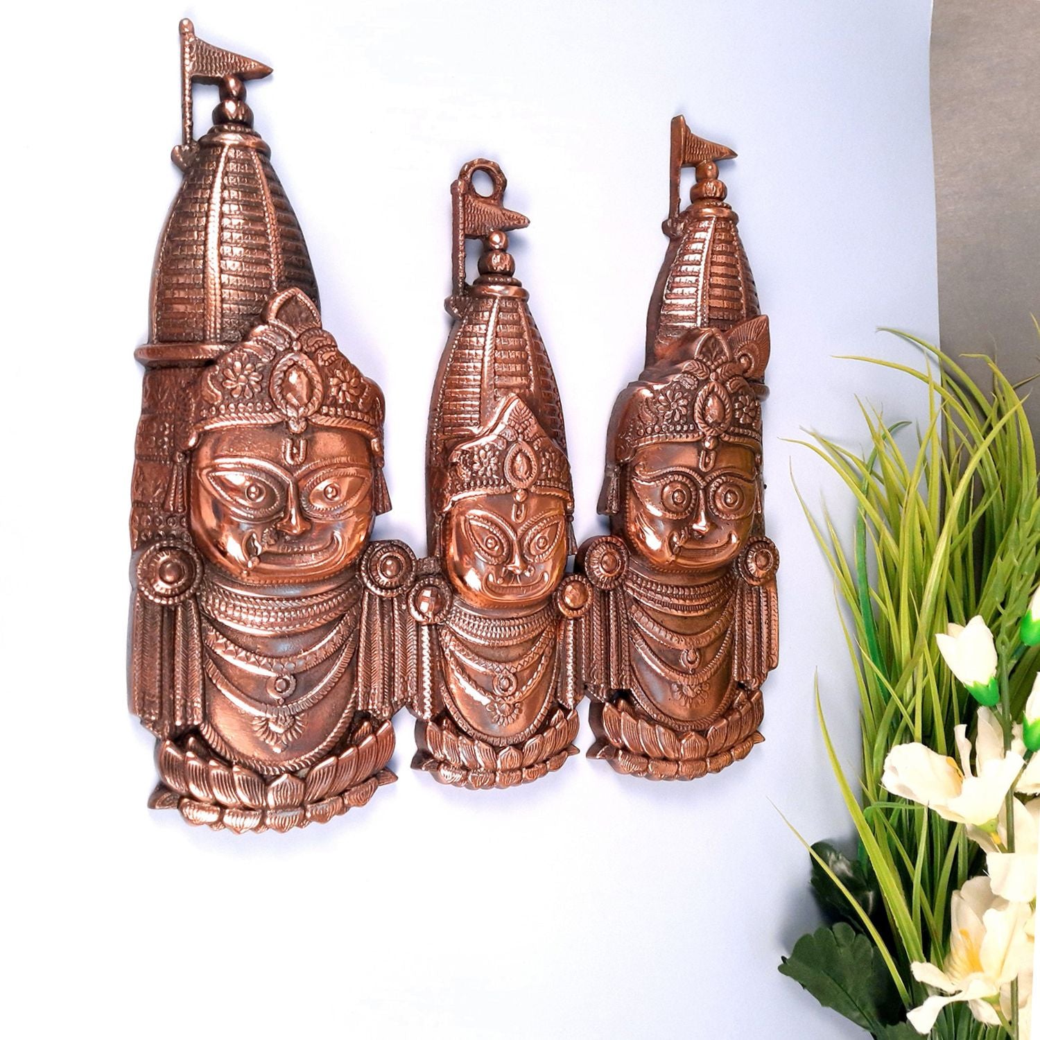 Lord Jagannath, Balaram and Subhadra Wall Hanging Idol Statue | Trimurty for Home Temple, Pooja, Decor, Gift - apkamart