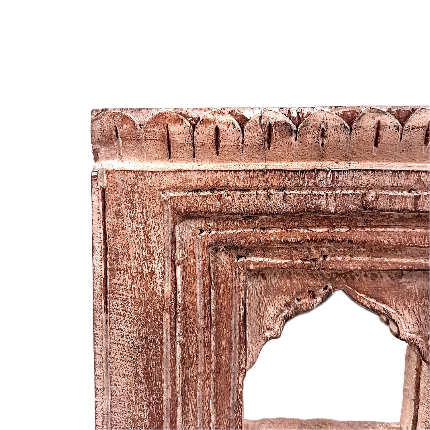 Wooden Jharokha Frame With Mirror Wall Hanging | Antique Finished Handcrafted Rustic Mirror Jharokha - Home, Wall Decor, Living room, Entrance Decoration & Gifts - 8 Inch - Apkamart #Color_White