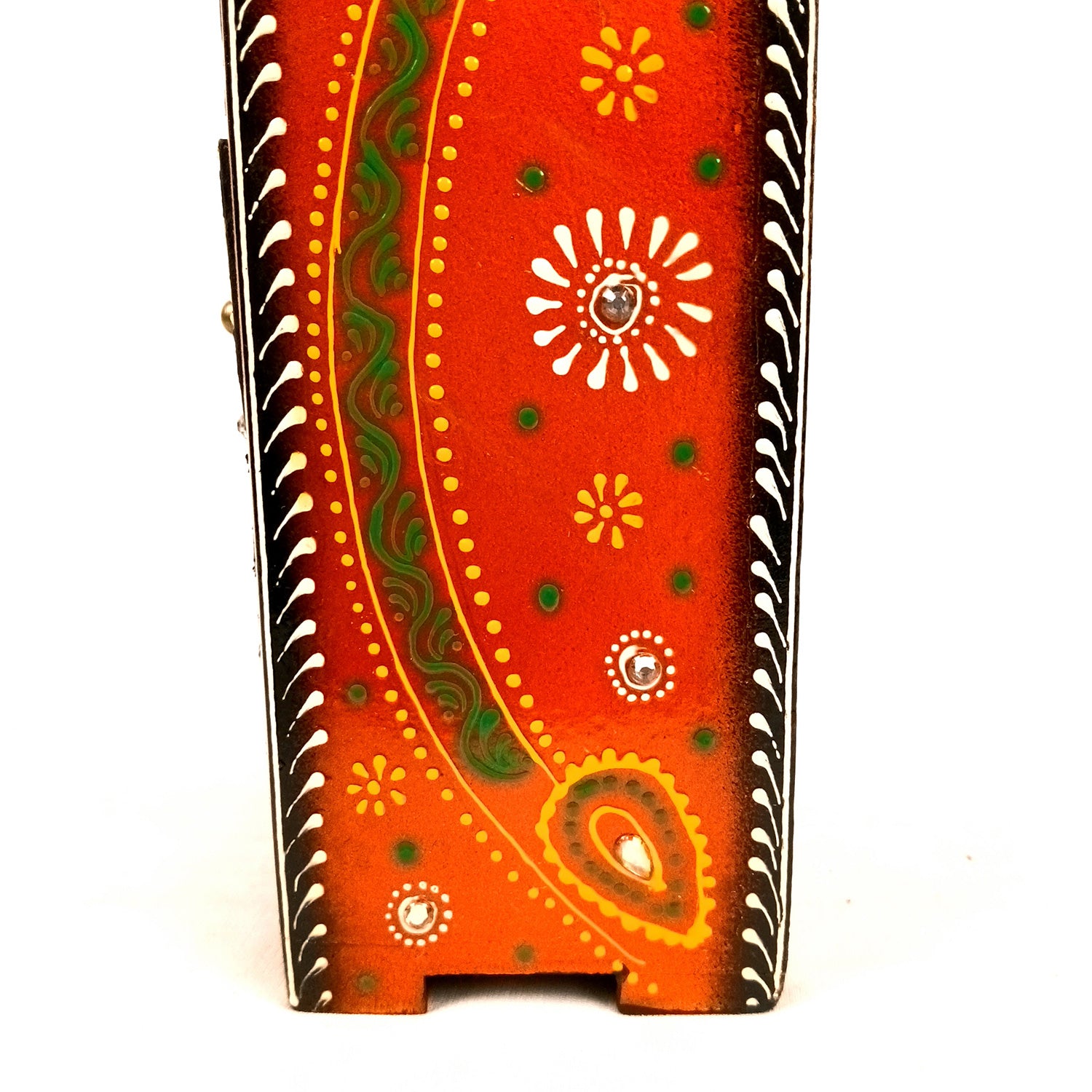 Jewellery Box With 3 Drawers | Wooden Jewelry Box - Beautiful Hand Painting With Kundan Beads Work - For Home, Table, Organizing Earring, Rings, Necklace & Gifts - apkamart #Style_design 1