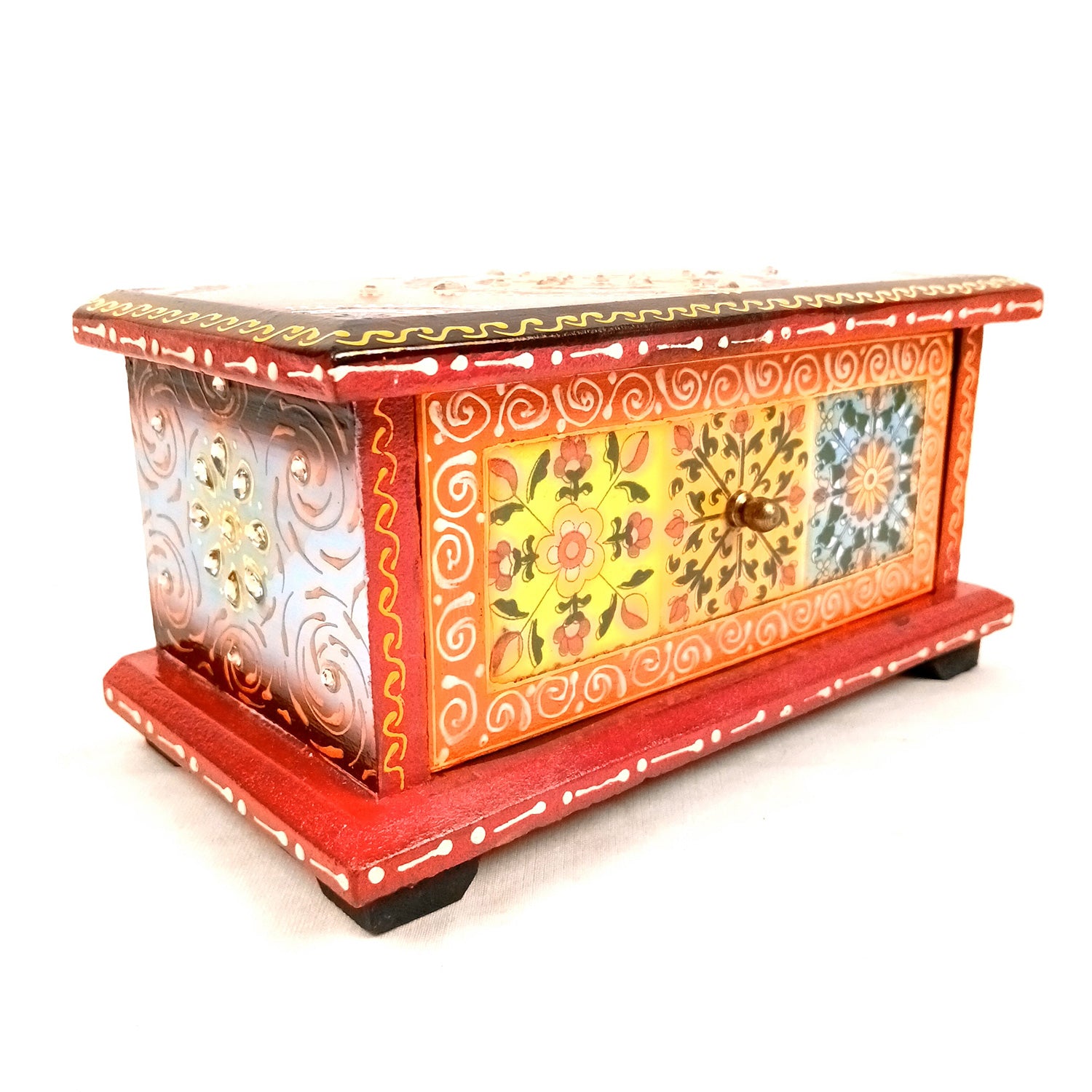 Jewellery Box | Wooden Jewelry Box With Ceramic Tiles | Decorative Multi-Purpose Storage Box - For Earring, Necklace & Gifts - 8 Inch (Wood, Multicolor)