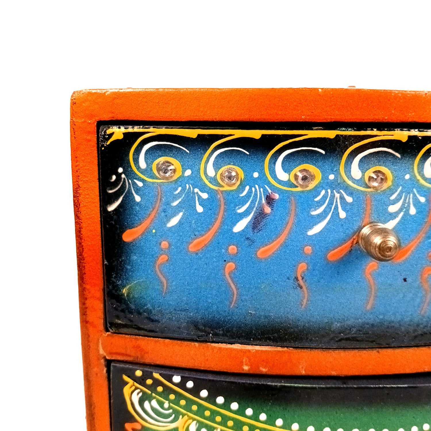 Jewellery Box With 3 Drawers | Wooden Jewelry Box - Beautiful Hand Painting With Kundan Beads Work - For Home, Table, Organizing Earring, Rings, Necklace & Gifts - apkamart #Style_design 1