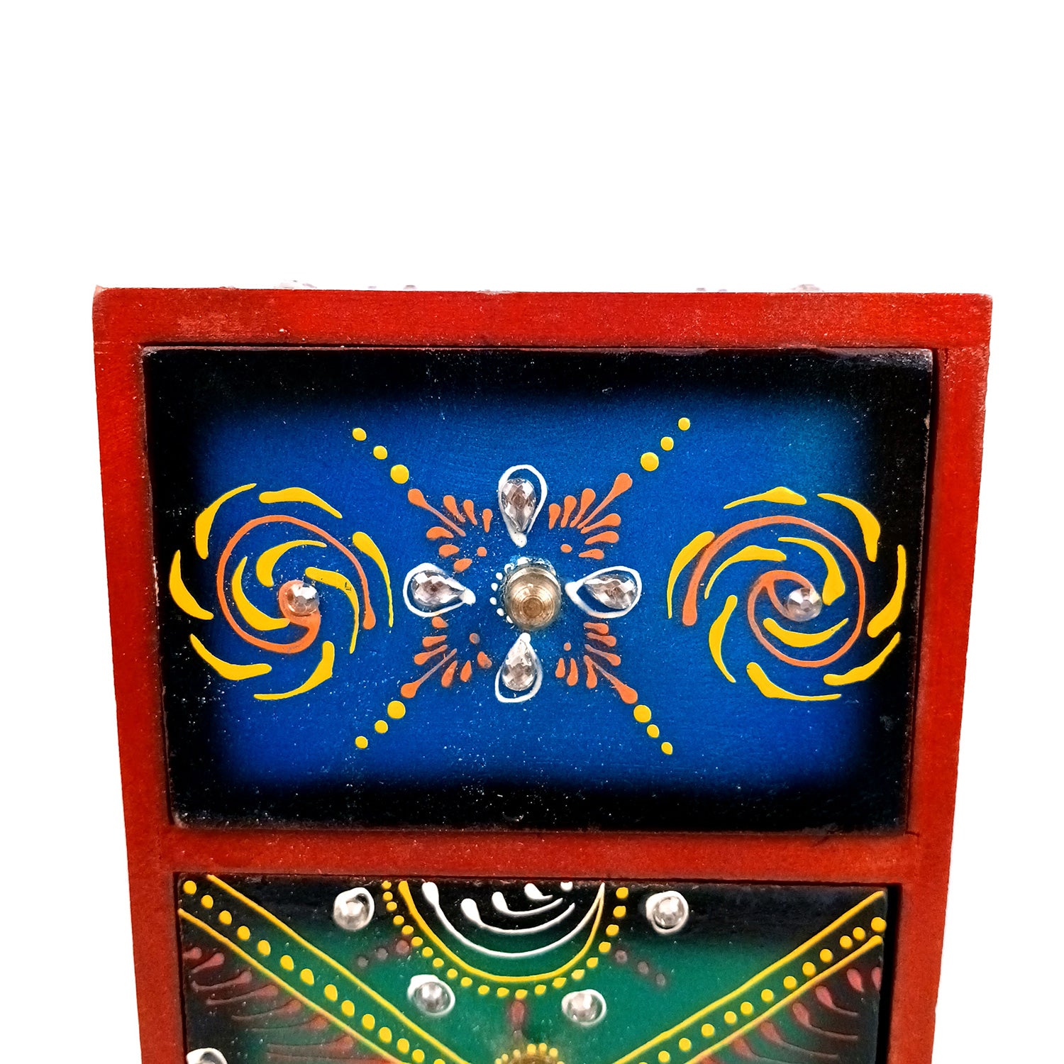 Jewellery Box With 3 Drawers | Wooden Jewelry Box - Beautiful Hand Painting With Kundan Beads Work - For Home, Table, Organizing Earring, Rings, Necklace & Gifts - apkamart #Style_design 2