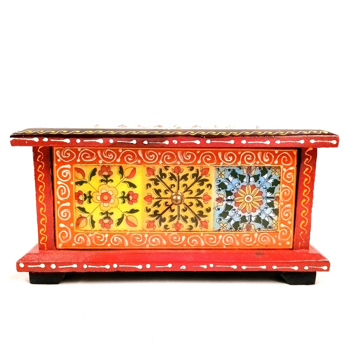 Jewellery Box | Wooden Jewelry Box With Ceramic Tiles | Decorative Multi-Purpose Storage Box - For Earring, Necklace & Gifts - 8 Inch (Wood, Multicolor)