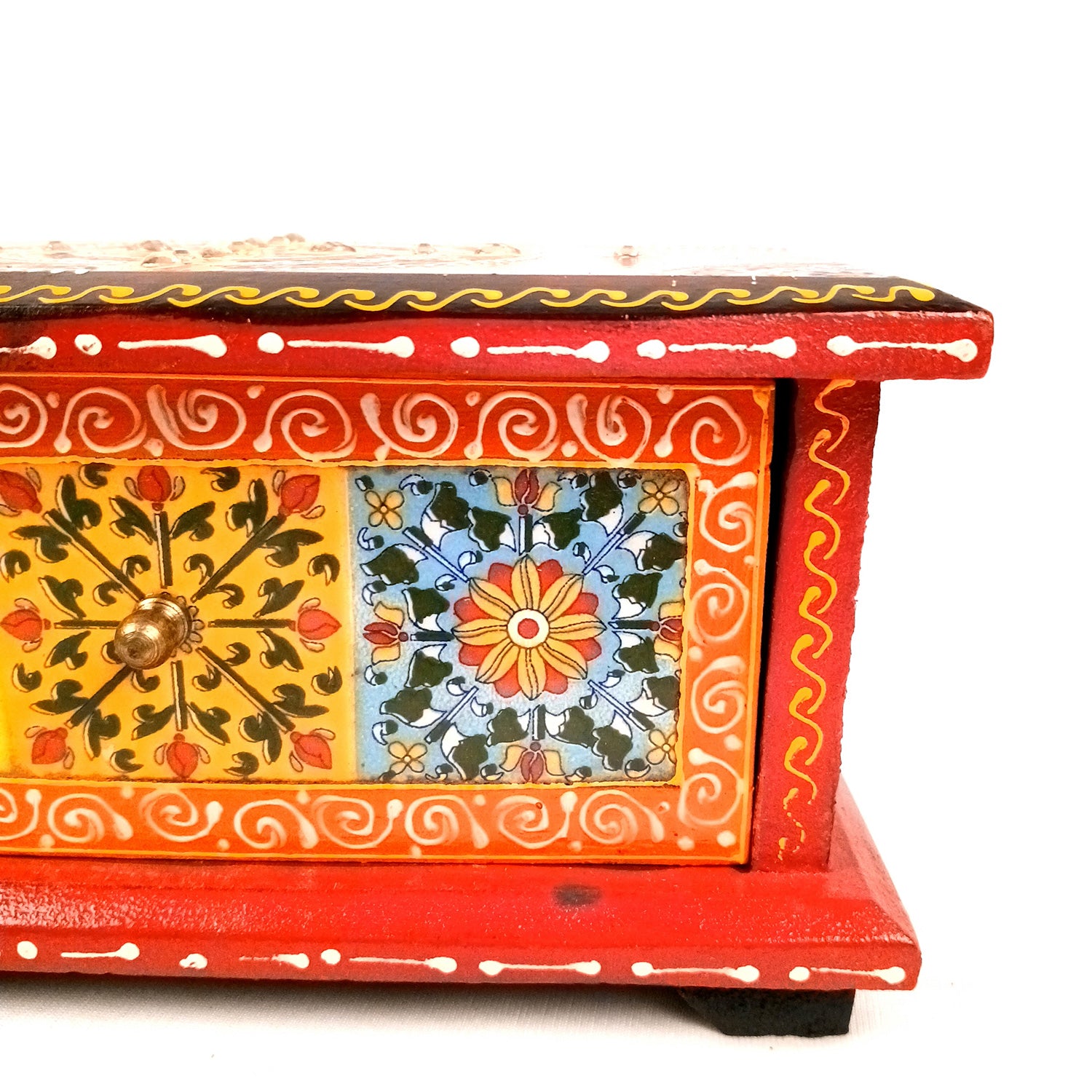 Jewellery Box | Wooden Jewelry Box With Ceramic Tiles | Decorative Multi-Purpose Storage Box - For Earring, Necklace & Gifts - 8 Inch (Wood, Multicolor)