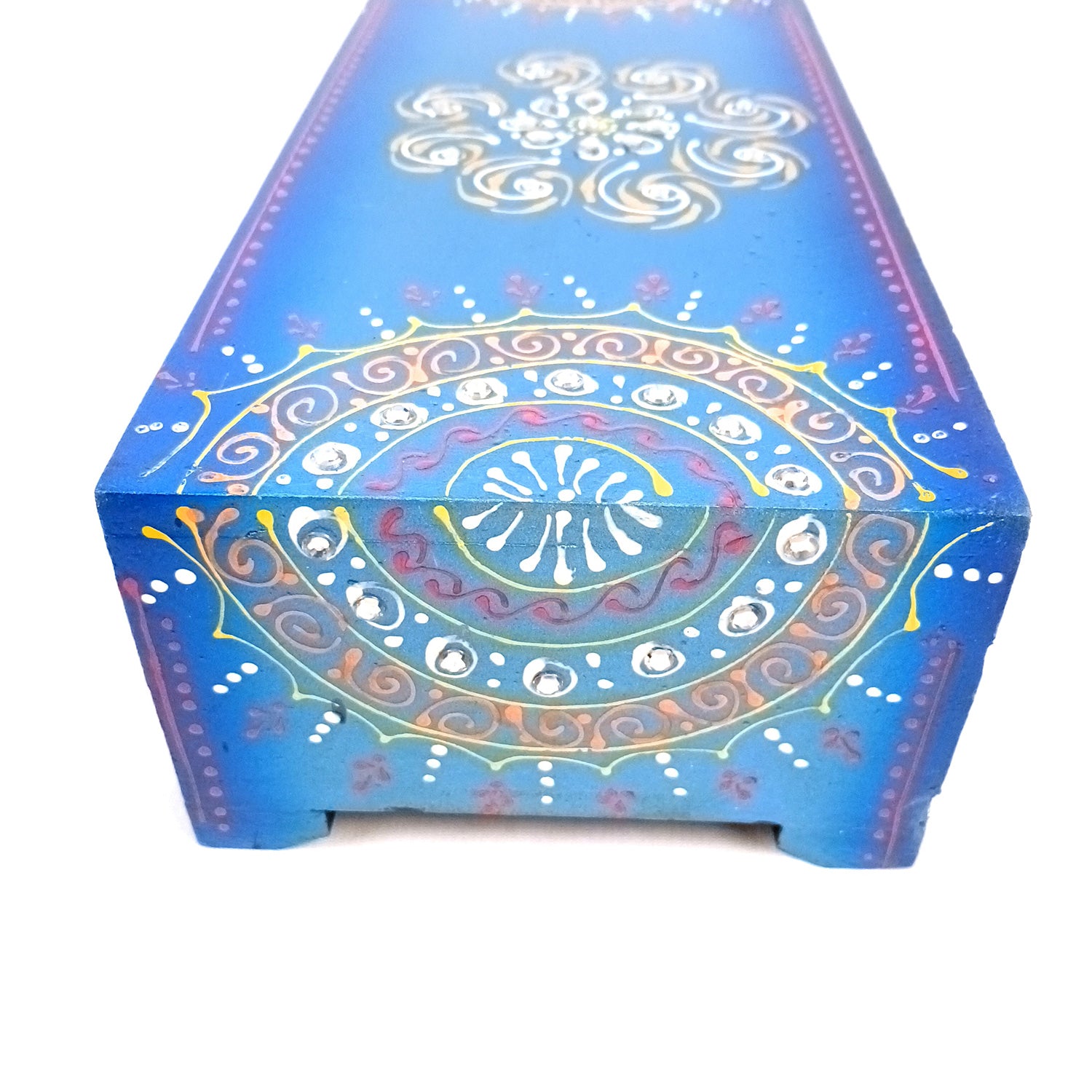 Jewellery Box | Wooden Jewelry Box With 3 Drawers - Beautiful Hand Painting With Kundan Beads Work - For Home, Table, Organizing Earring, Rings, Necklace & Gifts - apkamart