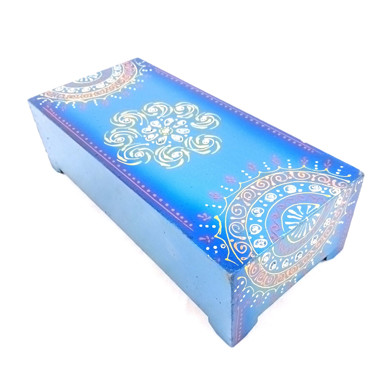 Jewellery Box | Wooden Jewelry Box With 3 Drawers - Beautiful Hand Painting With Kundan Beads Work - For Home, Table, Organizing Earring, Rings, Necklace & Gifts - apkamart