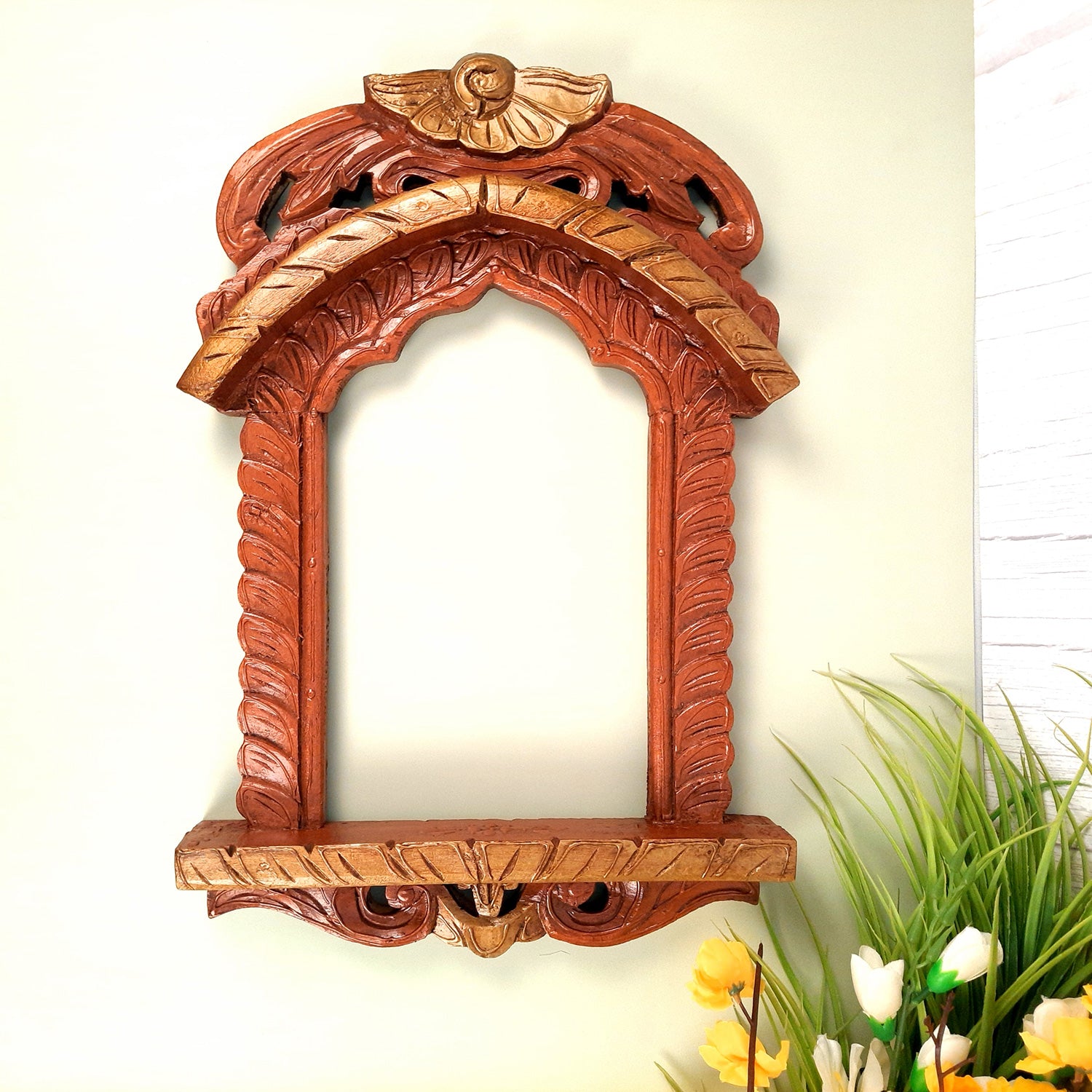 Jharokha Wall Hanging | Wooden Jharokha Frame Hangings - For Home, Wall Decor, Frames, Living room, Entrance Decoration & Gifts - 19 Inch - Apkamart #color_Brown