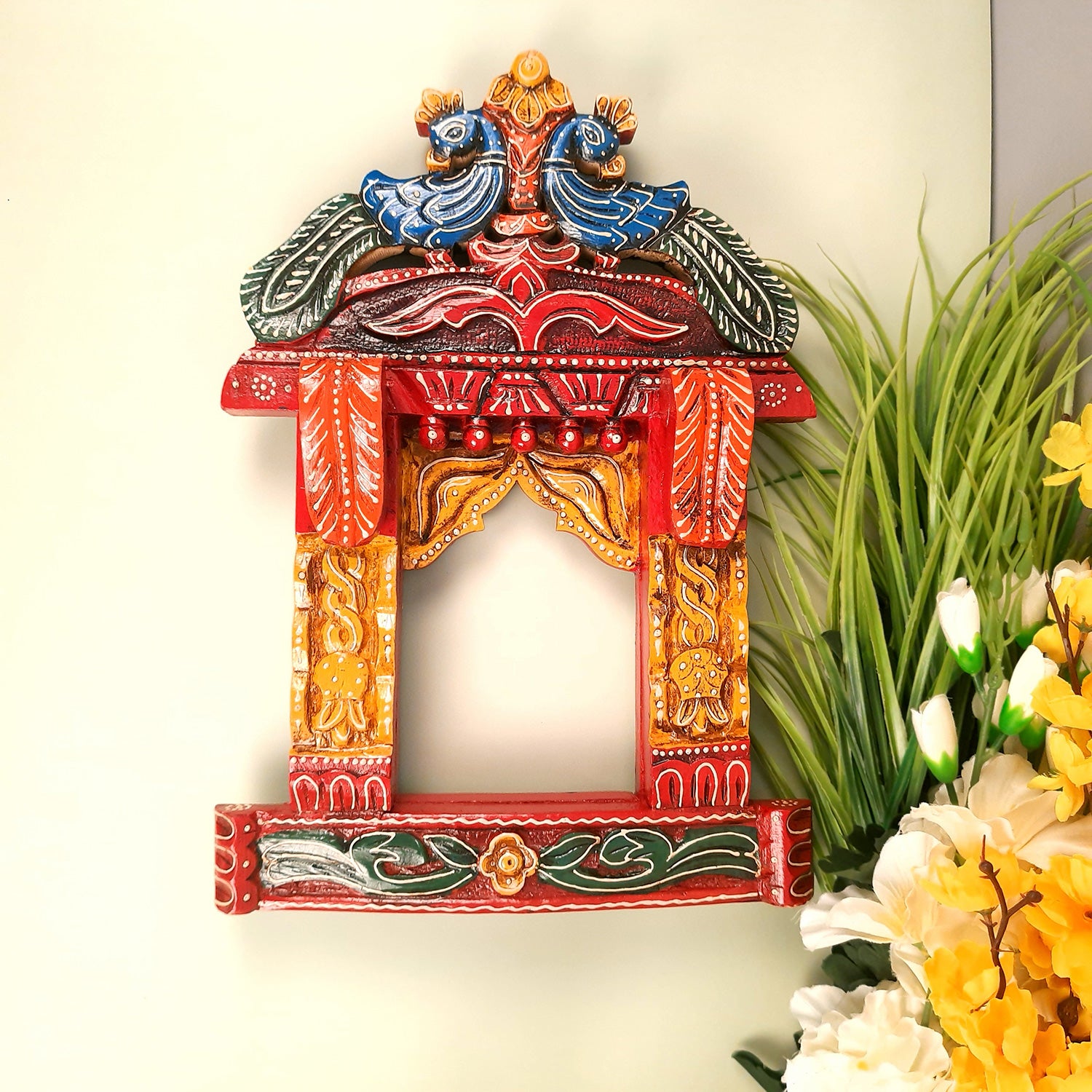 Jharokha Wall Hanging - Peacock Design | Jharokha Frame Hangings - For Home, Wall Decor, Living room, Entrance Decoration & Gifts - 17 inch - Apkamart