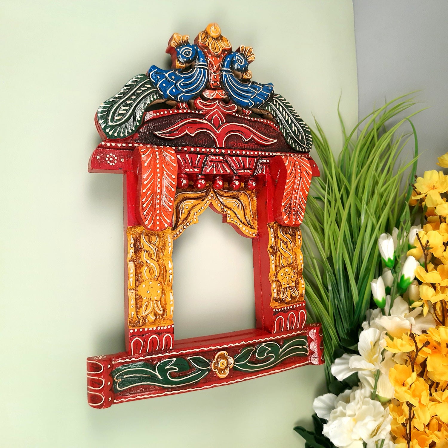 Jharokha Wall Hanging - Peacock Design | Jharokha Frame Hangings - For Home, Wall Decor, Living room, Entrance Decoration & Gifts - 17 inch - Apkamart