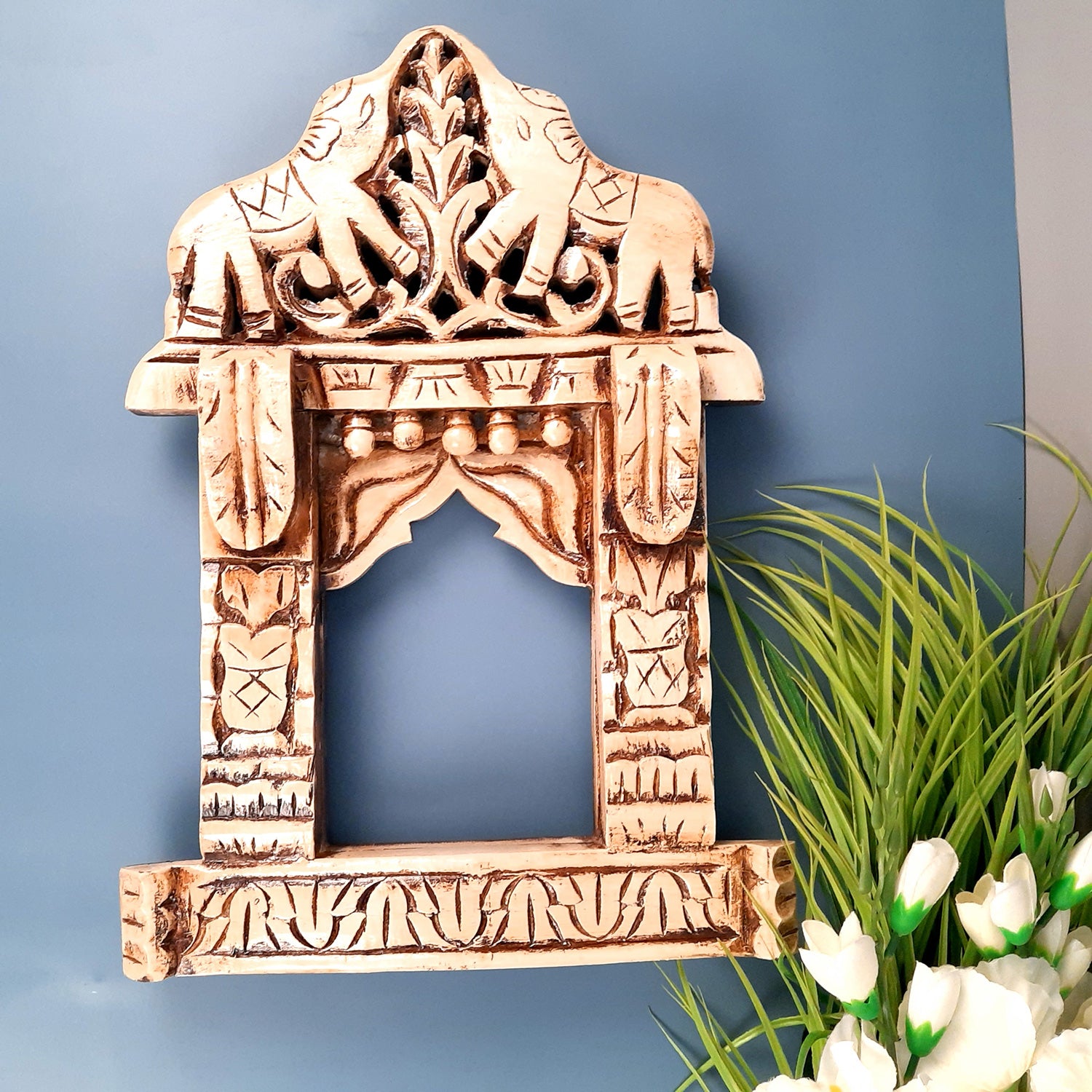 Wall Decor Elephant Jharokha - For Home Decor & Gifts - 18 Inch - ApkaMart #color_White